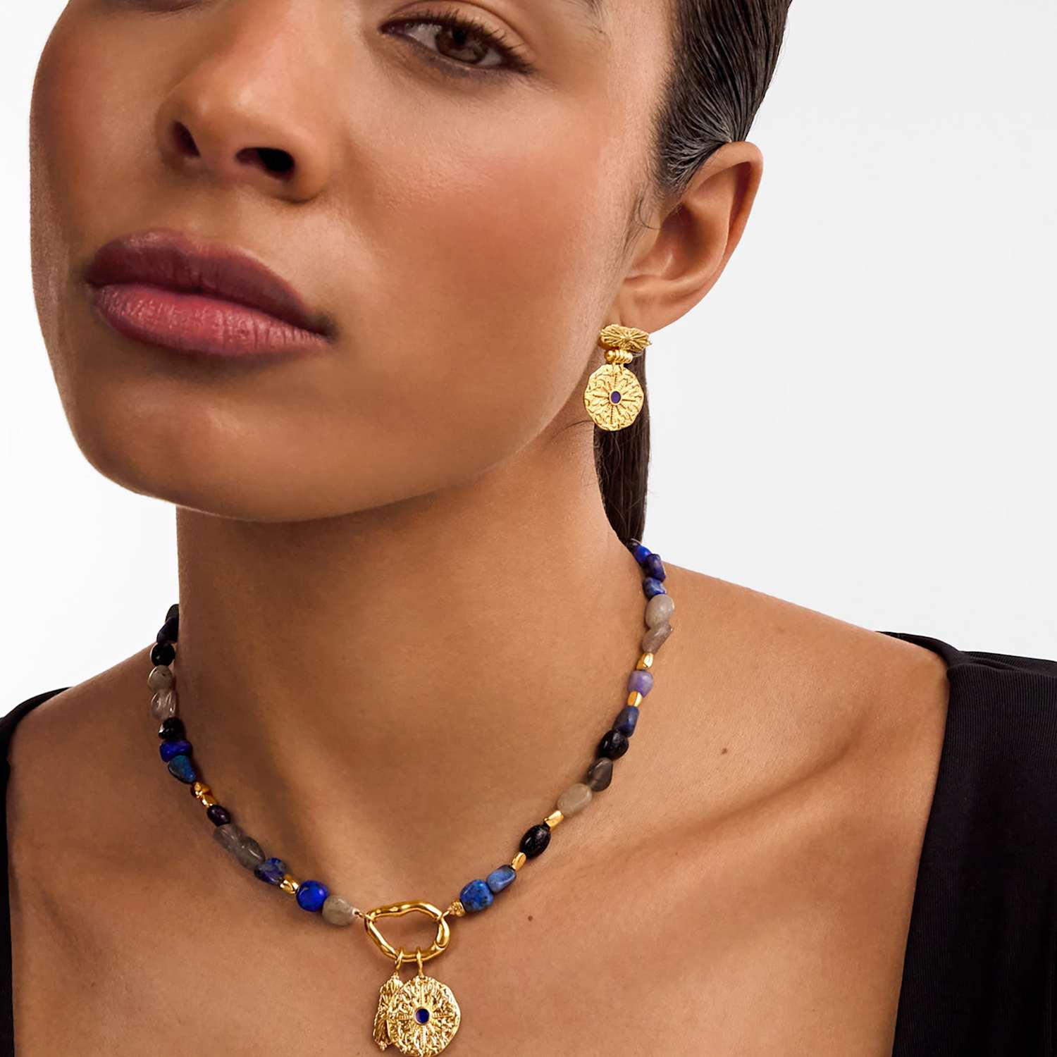 Katie Loxton Women's Short Gold Coated Blue Gemstone Necklace - Gold Mix - Available at M&S