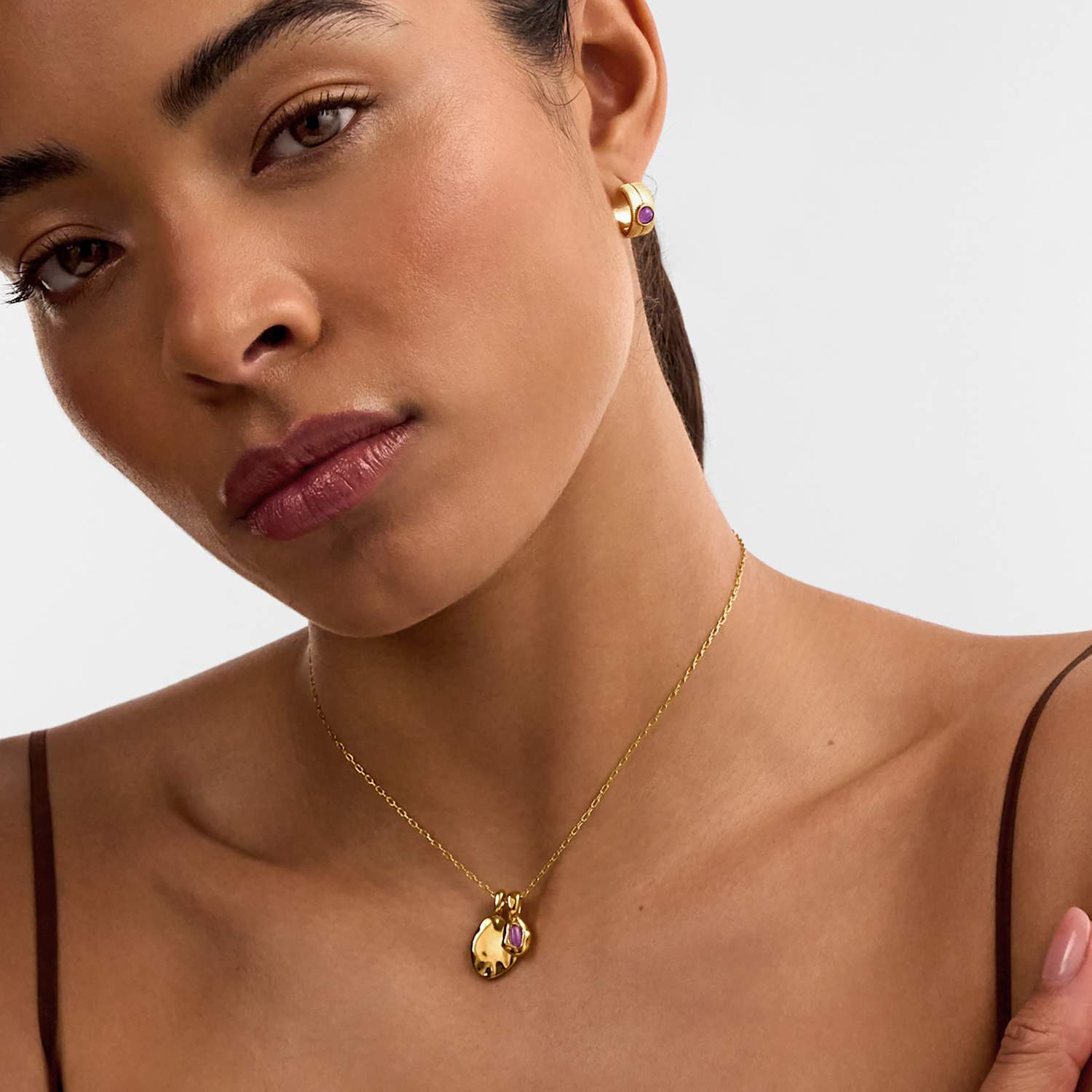 Katie Loxton Women's February Birthstone Amethyst Chain Necklace - Gold Mix - Available at M&S