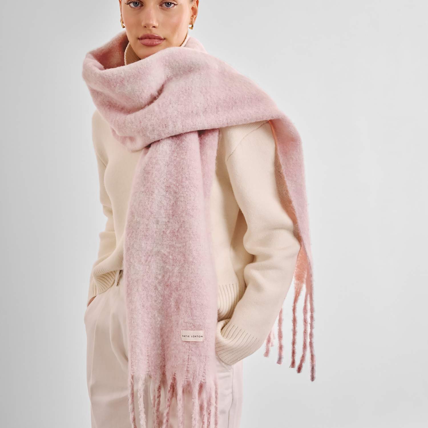 Katie Loxton Women's Brushed Striped Tassel Scarf - Pink Mix - Available at M&S