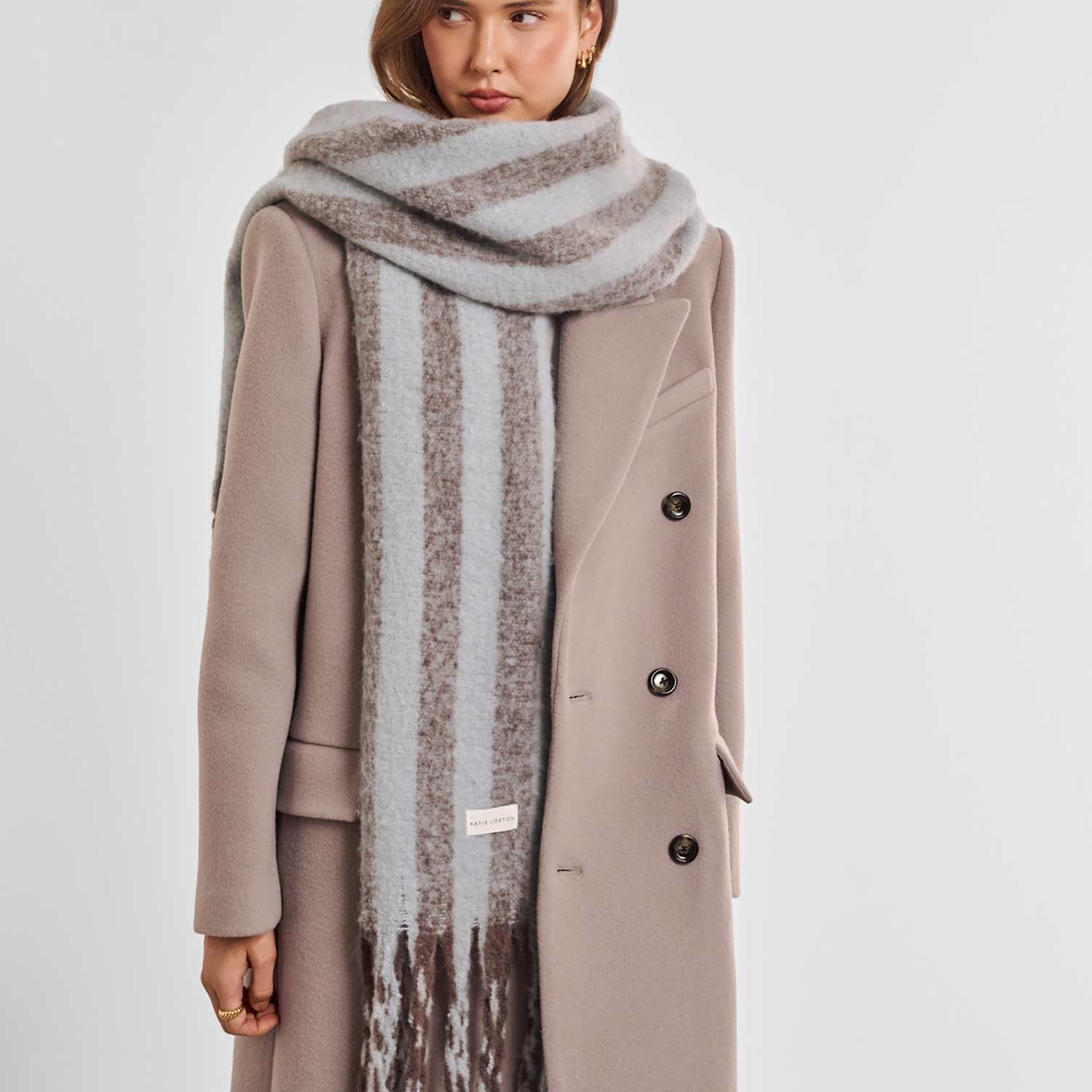 Katie Loxton Women's Brushed Striped Tassel Scarf - Brown Mix - Available at M&S