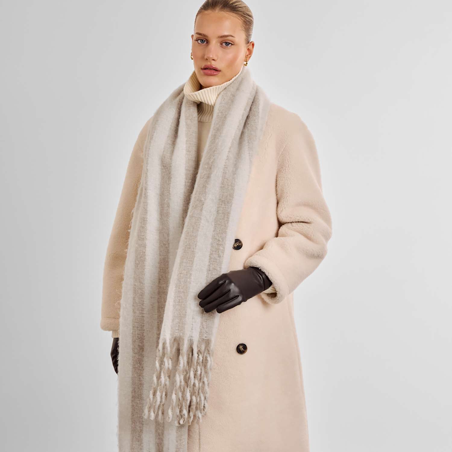 Katie Loxton Women's Brushed Striped Tassel Scarf - White Mix - Available at M&S