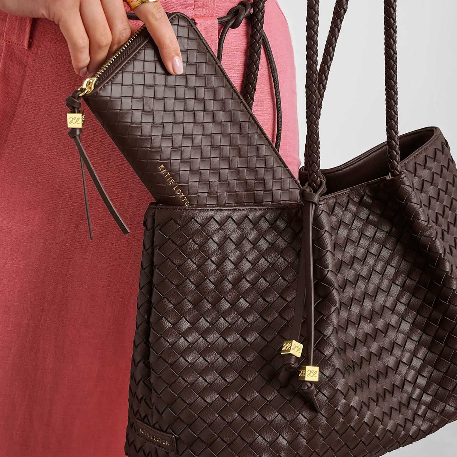 Katie Loxton Women's Faux Leather Weave Purse - Chocolate - Available at M&S
