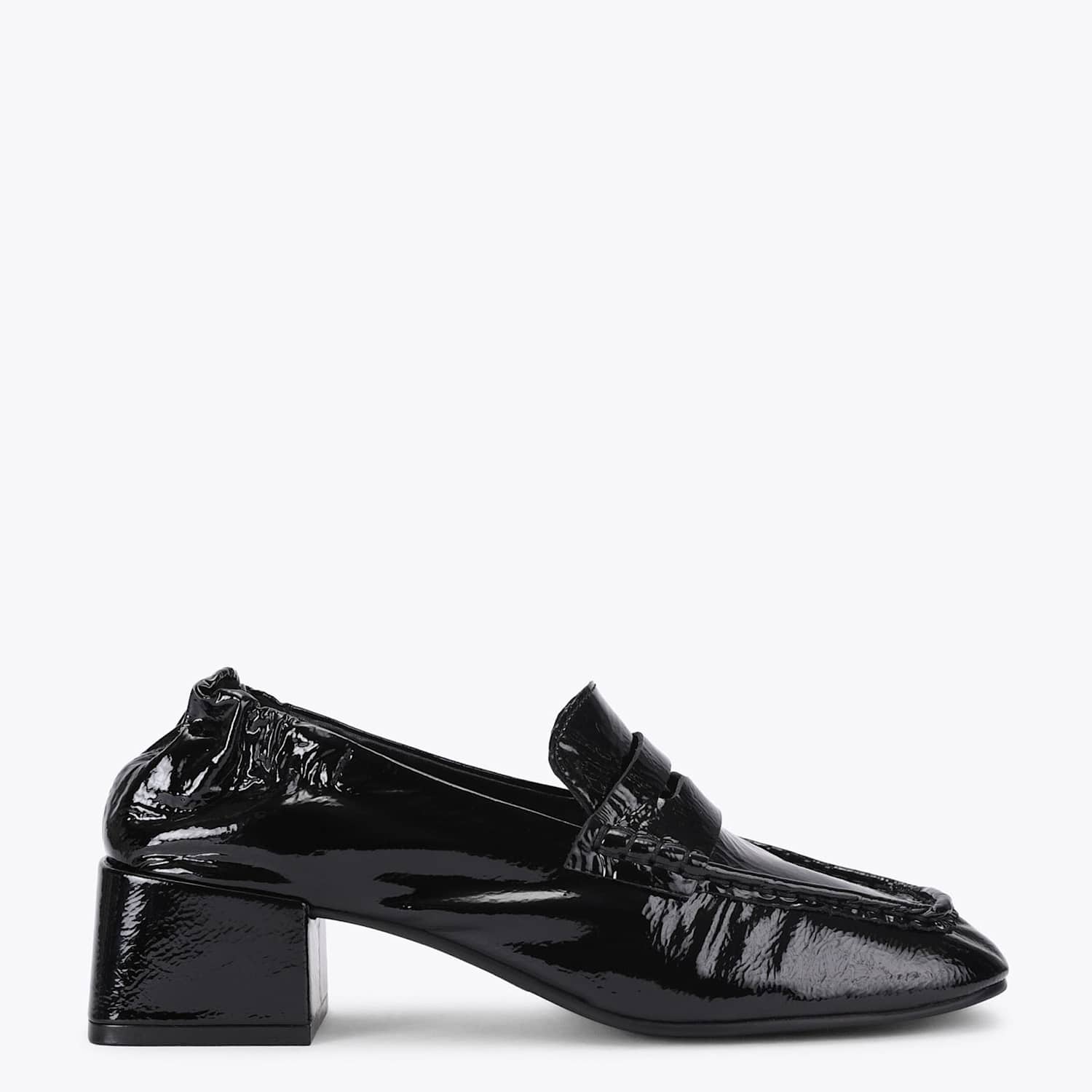 Steve Madden Women's Leather Patent Block Heel Square Toe Loafers - 7 - Black - Available at M&S