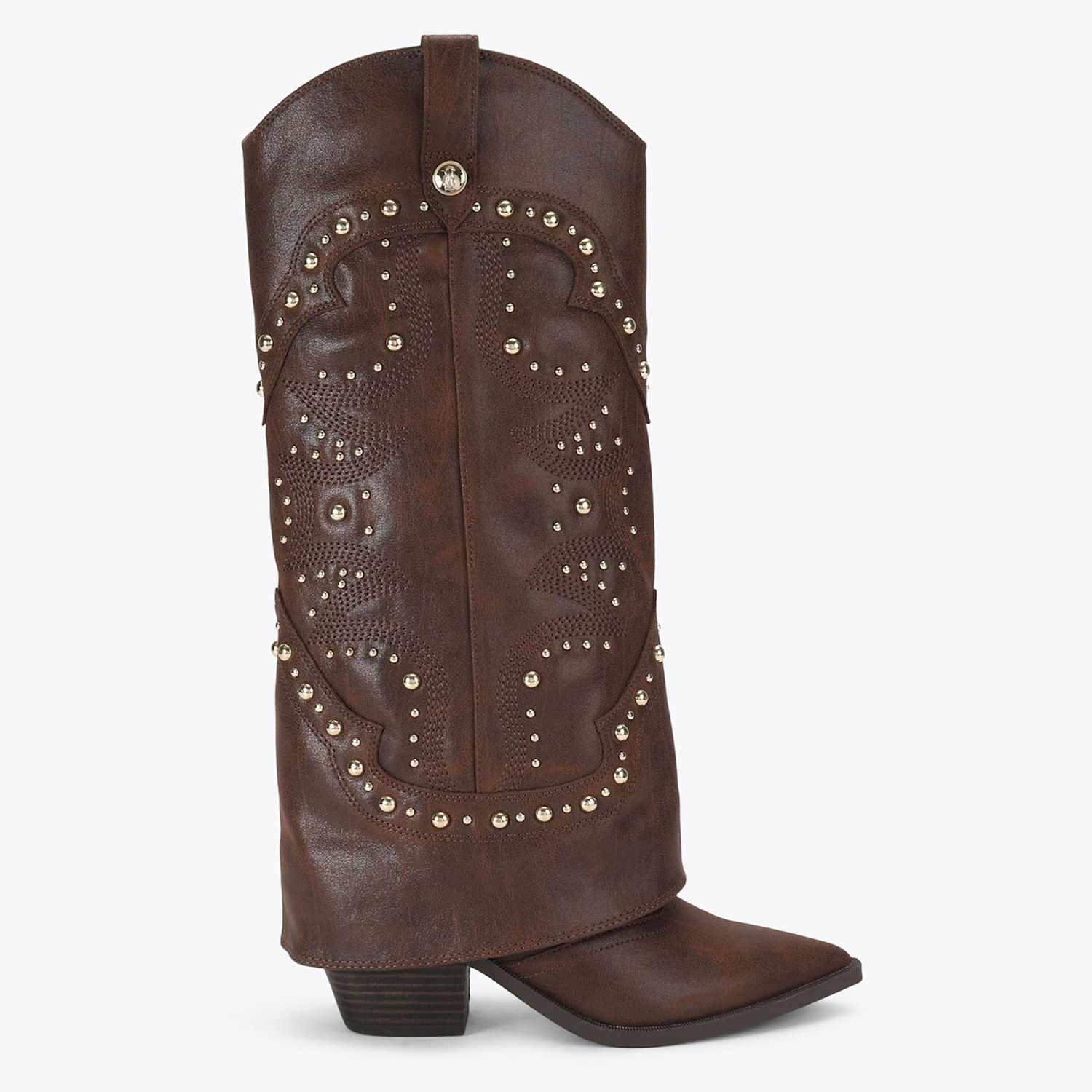 Steve Madden Women's Leather Cowboy Studded Knee High Boots - 5 - Brown - Available at M&S