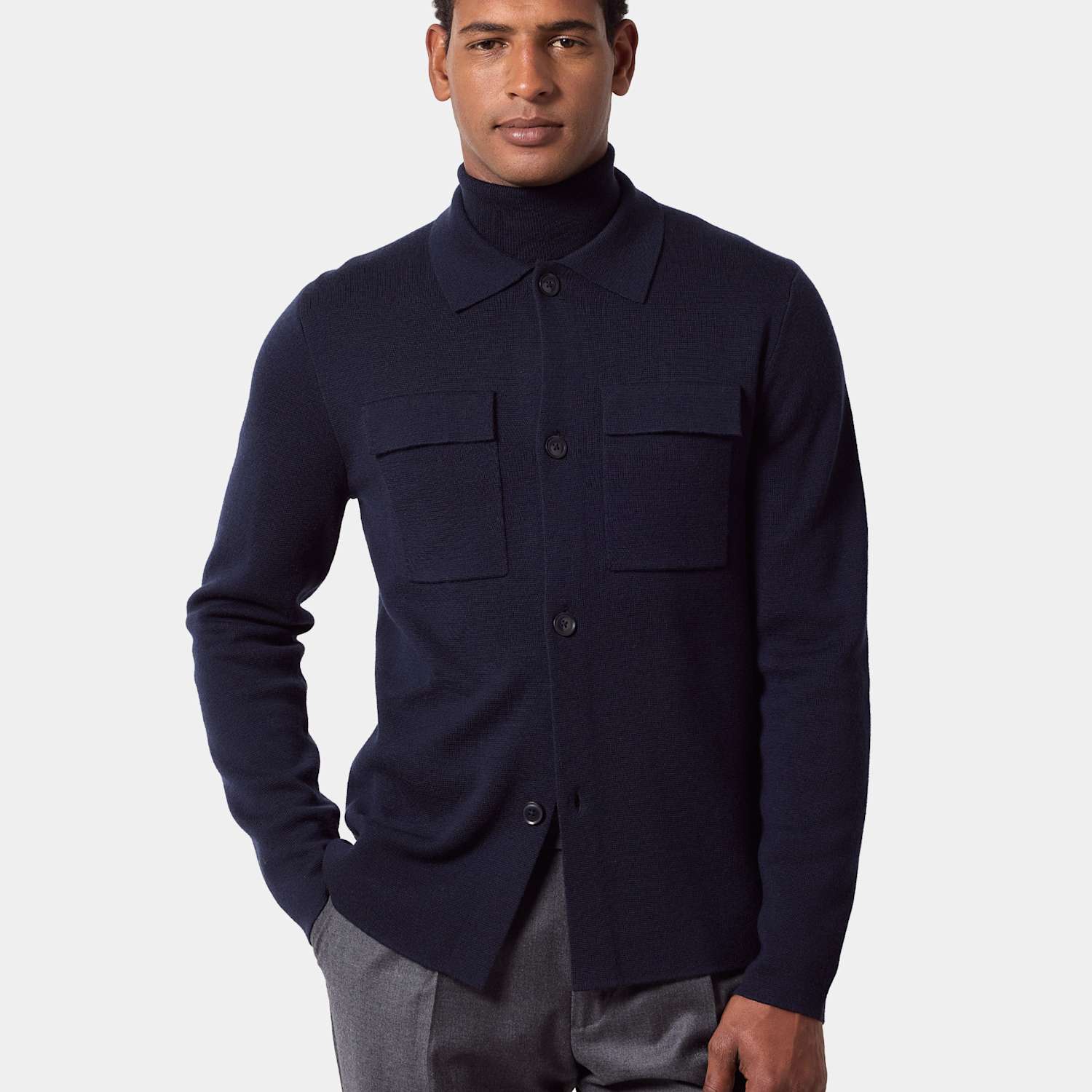 Hawes & Curtis Men's Pure Wool Knitted Overshirt - M - Navy - Available at M&S