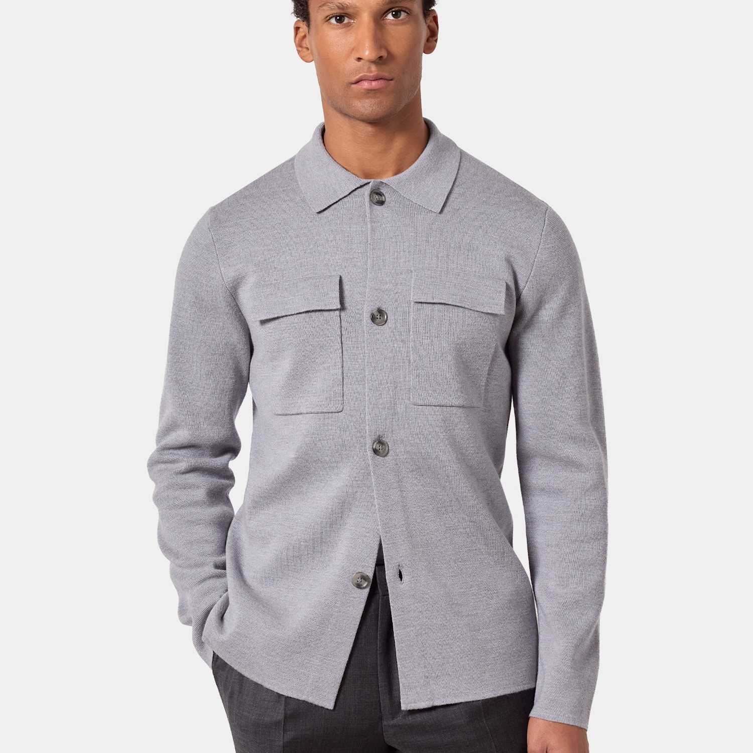 Hawes & Curtis Men's Pure Wool Knitted Overshirt - L - Light Grey - Available at M&S