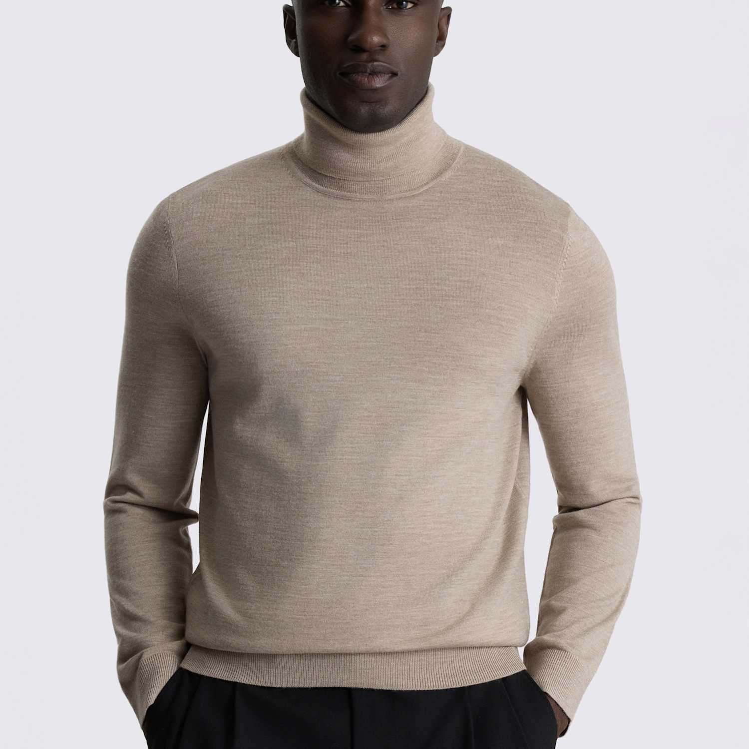Moss Men's Merino Wool Rich Roll Neck Jumper - XL - Taupe - Available at M&S