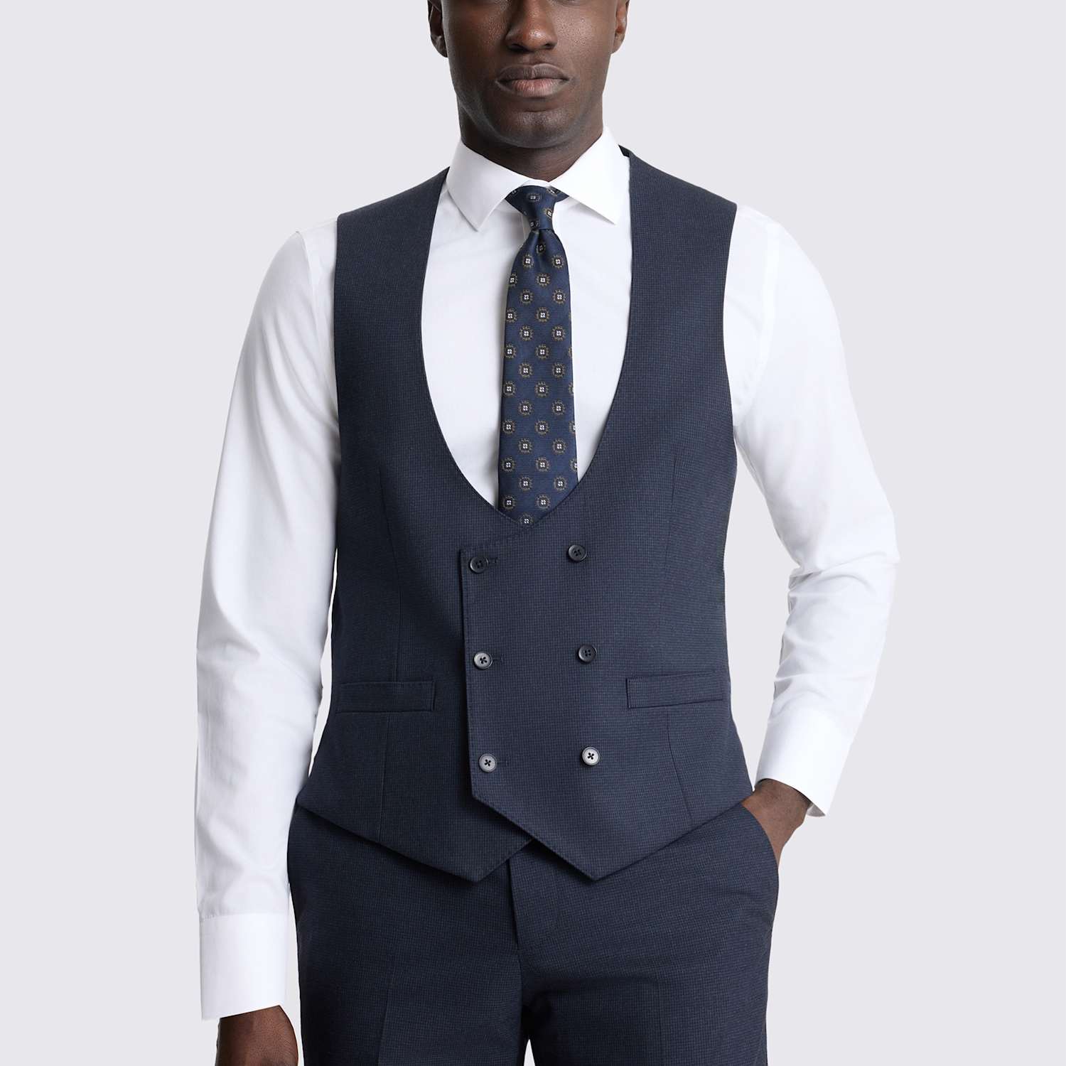 Moss Men's Tailored Fit Puppytooth Waistcoat - 42 - Navy Mix - Available at M&S