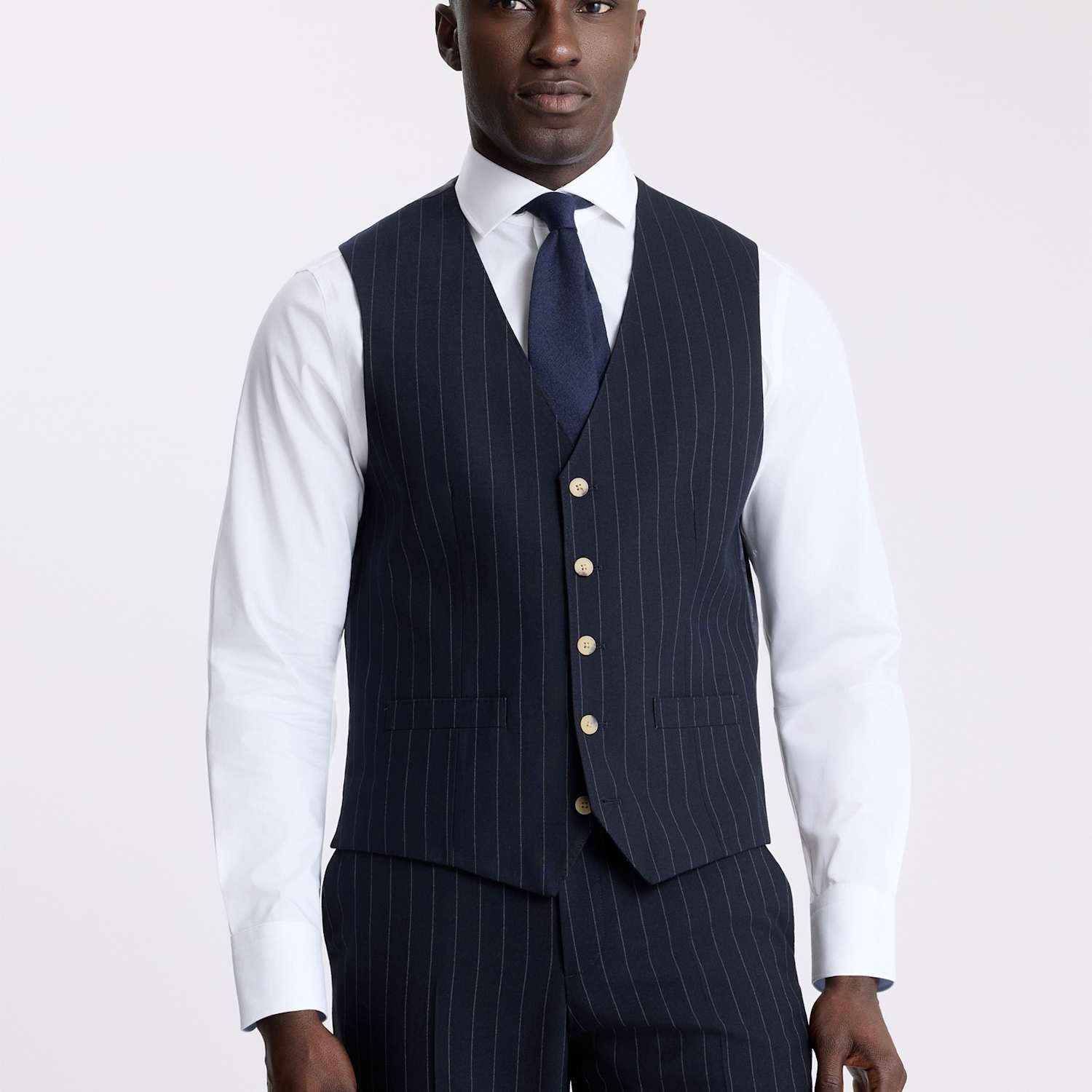 Moss Men's Tailored Fit Striped Waistcoat - 46 - Navy Mix - Available at M&S