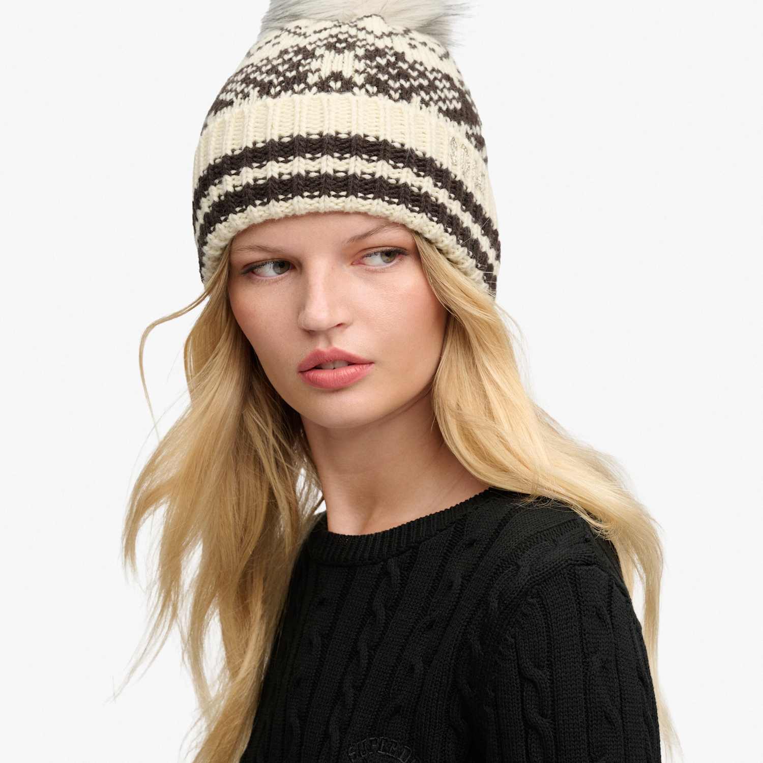Superdry & Co Women's Fair Isle Bobble Beanie Hat with Wool - Cream Mix - Available at M&S