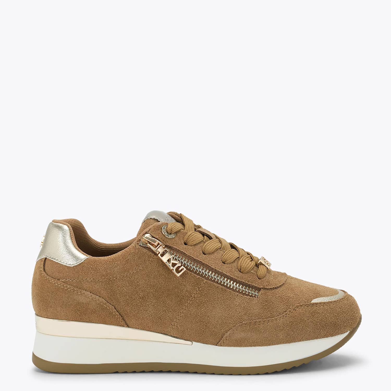 Kurt Geiger Women's Suede Side Zip Trainers - 4 - Beige - Available at M&S