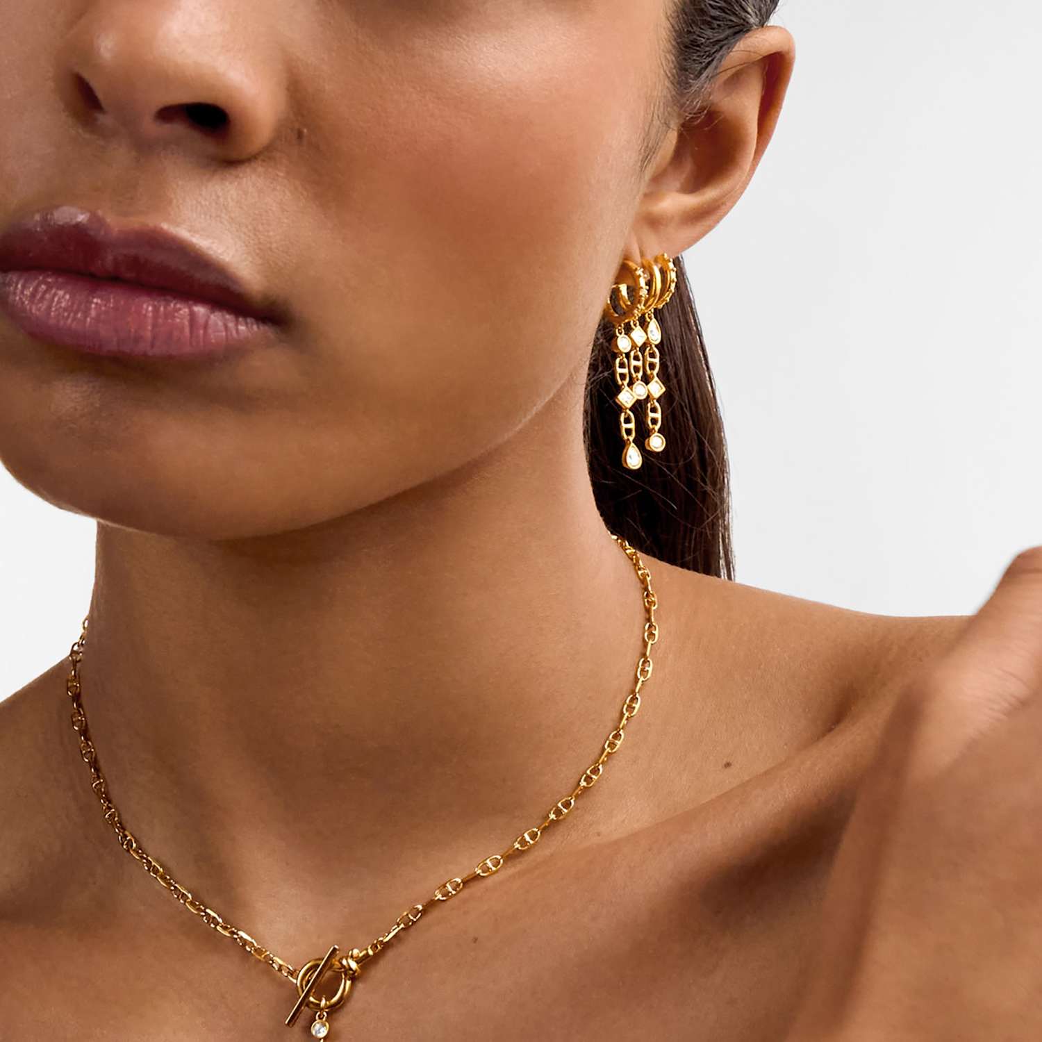Katie Loxton Women's Gold Plated Drop Hoop Earrings - Available at M&S