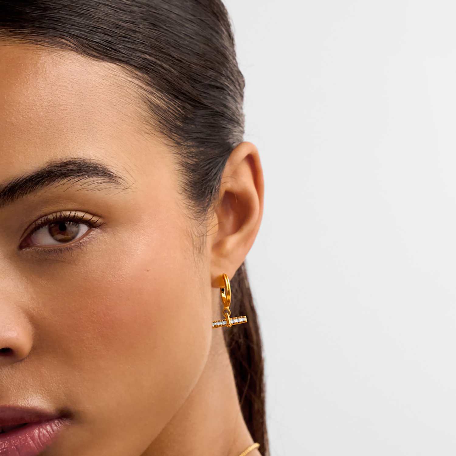 Katie Loxton Women's Gold Plated T-Bar Hoop Earrings - Available at M&S