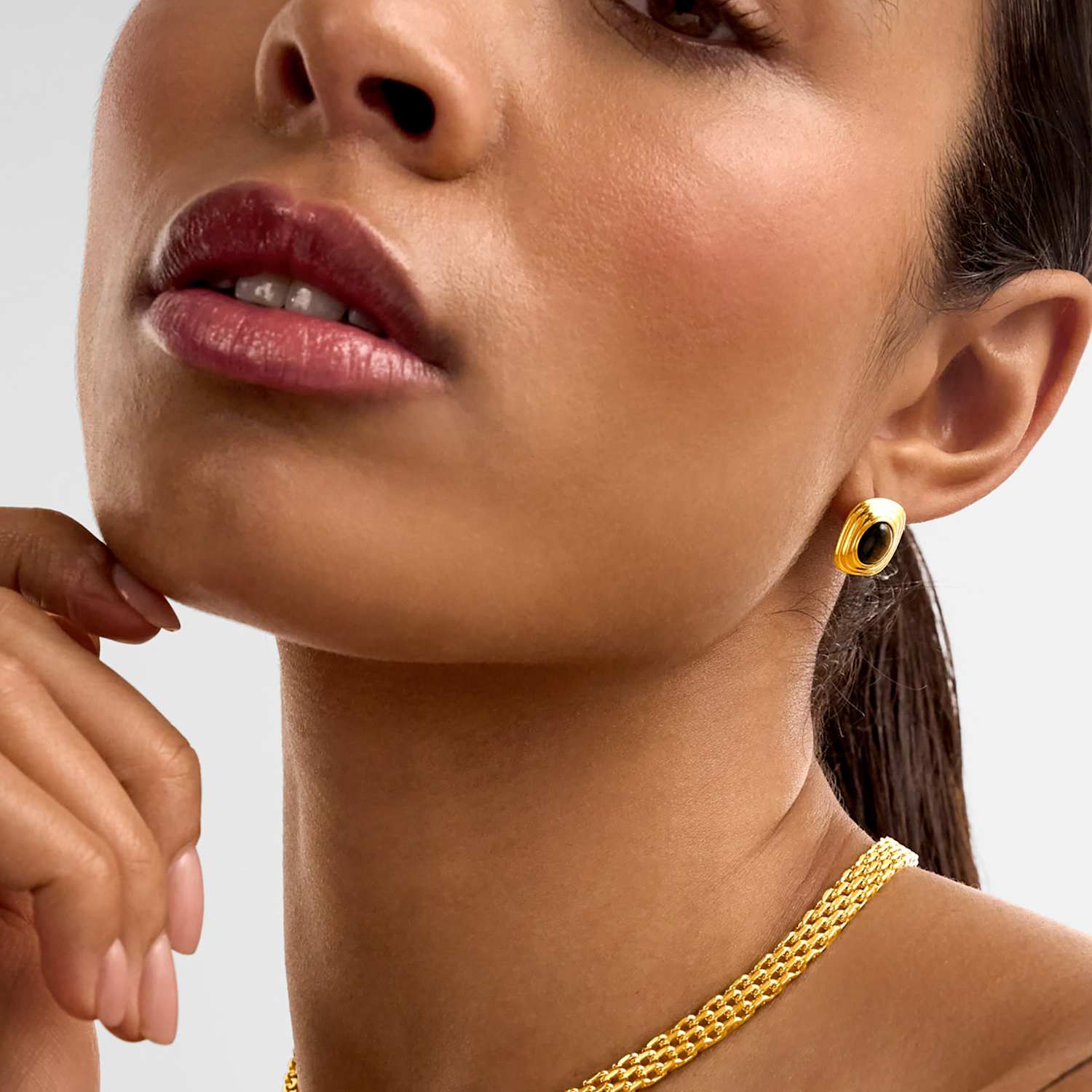 Katie Loxton Women's Gold Plated Tiger's Eye Stud Earrings - Available at M&S