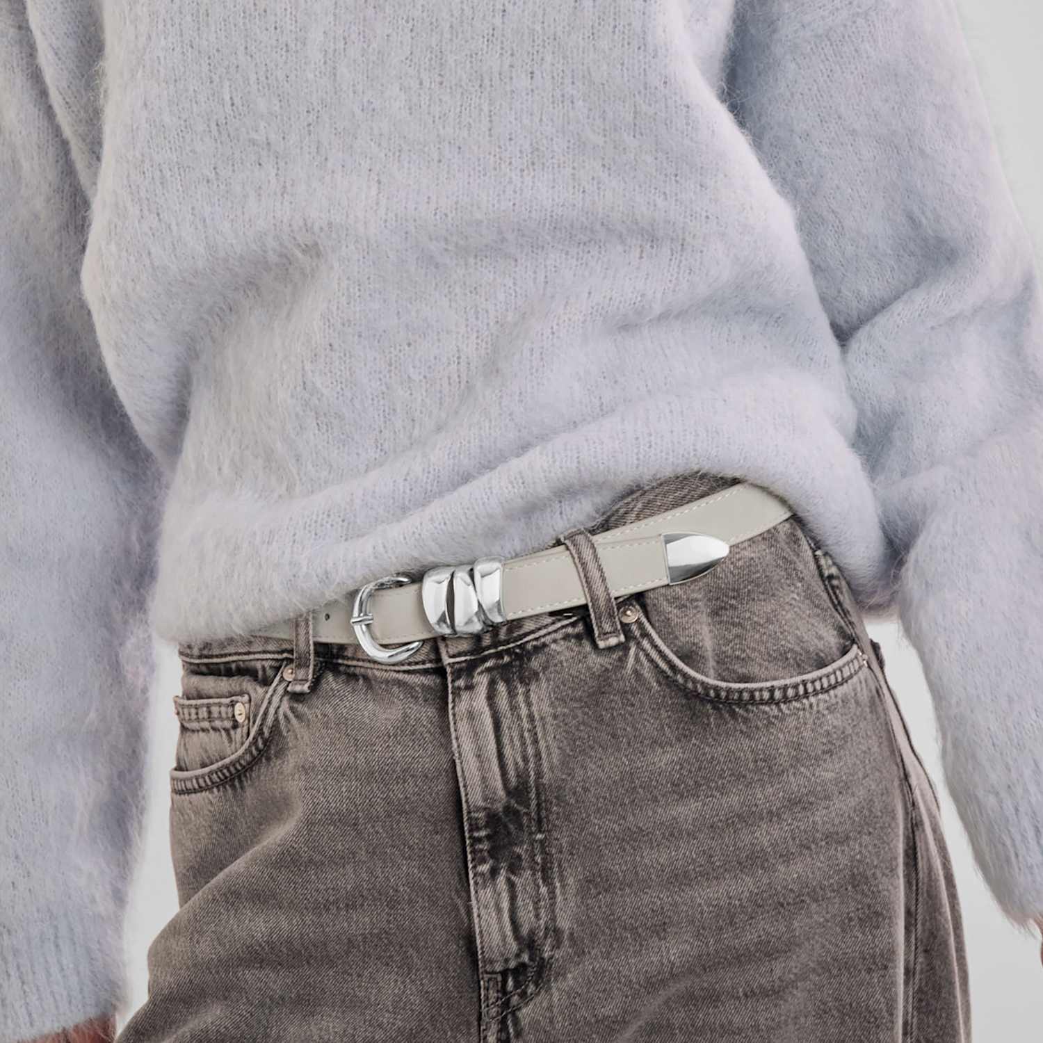 Katie Loxton Women's Faux Leather Buckle Waist Belt - Small-Medium - Light Grey - Available at M&S