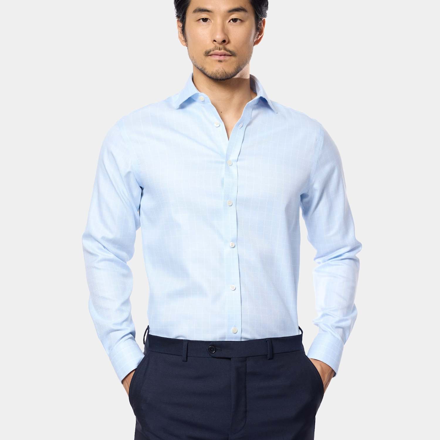 Hawes & Curtis Men's Slim Fit Non-Iron Pure Cotton Checked Shirt - 15½/34in - Blue Mix - Available at M&S