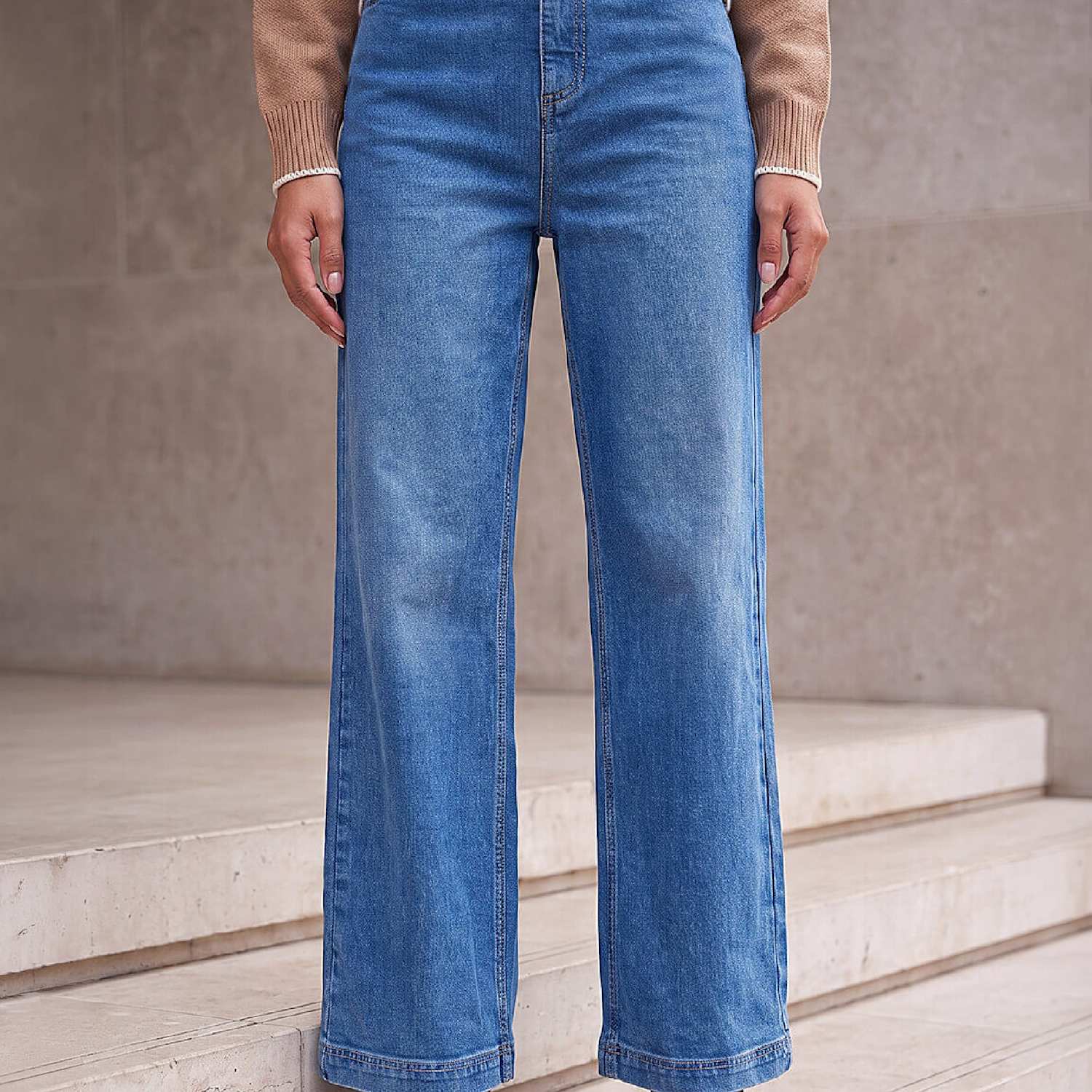 Roman Women's Petite High Waisted Stretch Wide Leg Jeans - 12 - Light Blue - Available at M&S