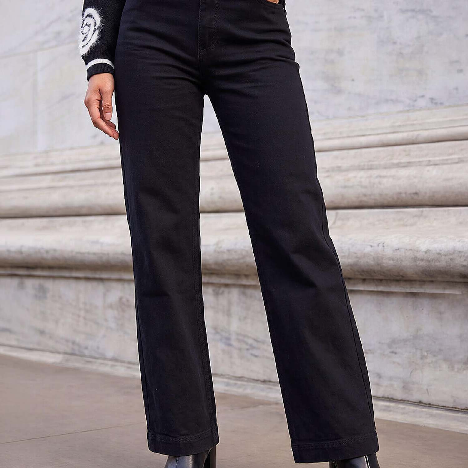 Roman Women's Petite High Waisted Stretch Wide Leg Jeans - 12 - Black - Available at M&S