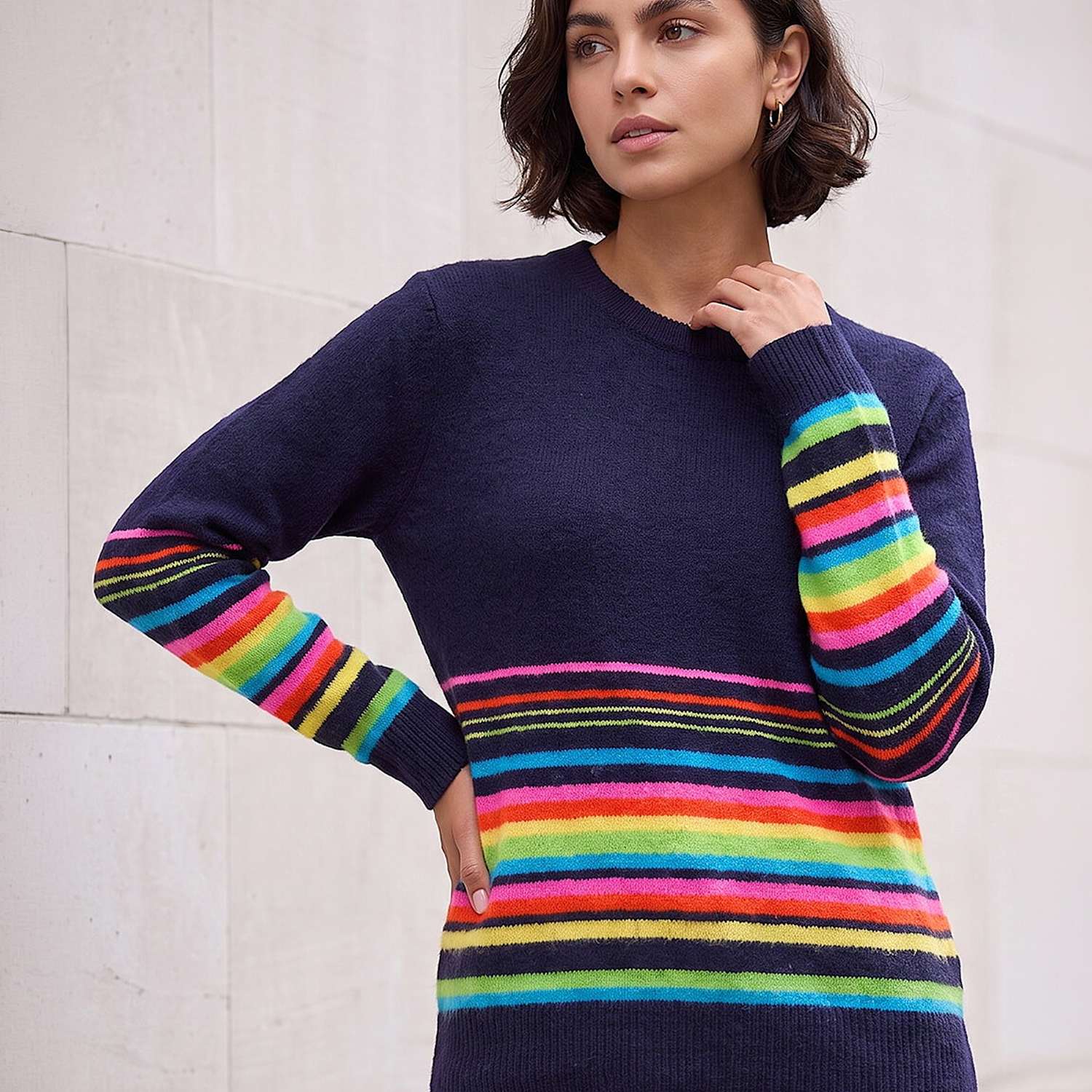 Roman Women's Striped Crew Neck Jumper and Scarf Set - 20 - Multi - Available at M&S