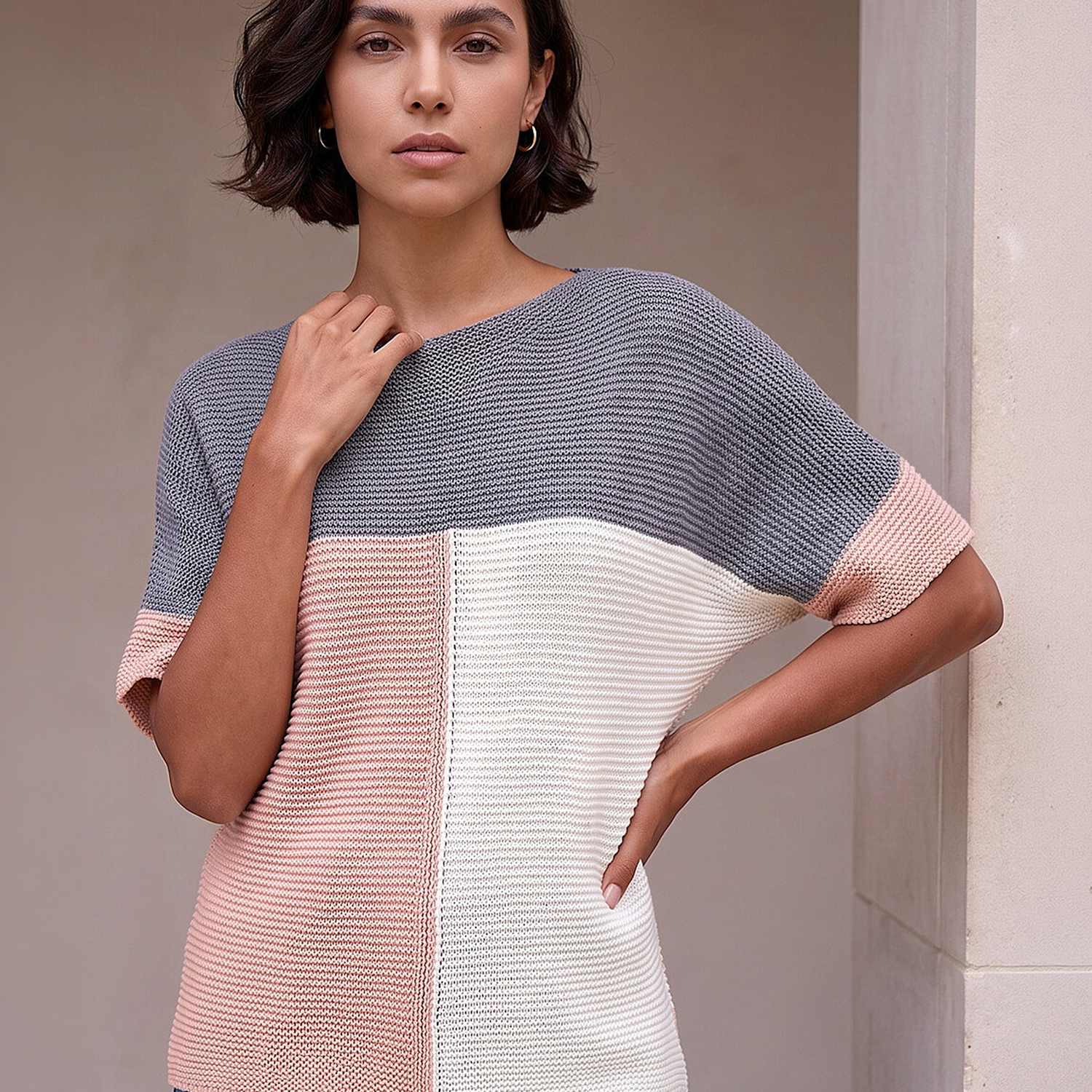 Roman Women's Colour Block Knitted Jumper - Large - Light Pink Mix - Available at M&S