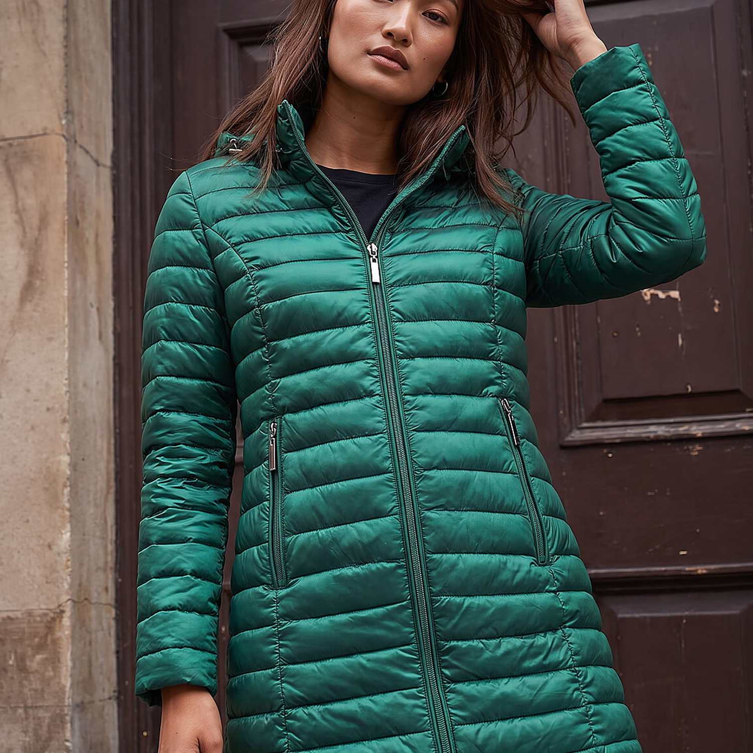 Roman Women's Quilted Hooded Longline Puffer Coat - 18 - Green - Available at M&S