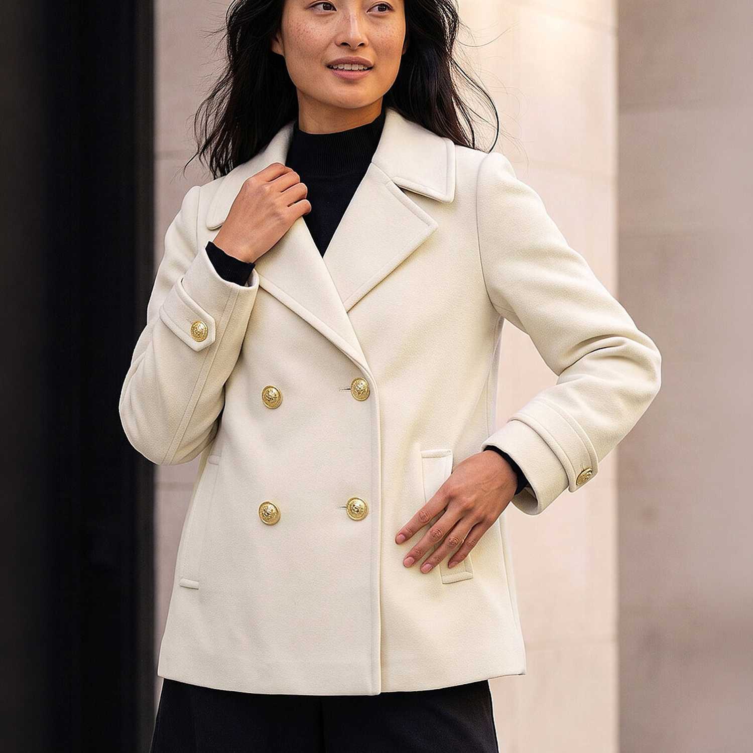 Roman Women's Petite Double Breasted Pea Coat - 18 - Ivory - Available at M&S