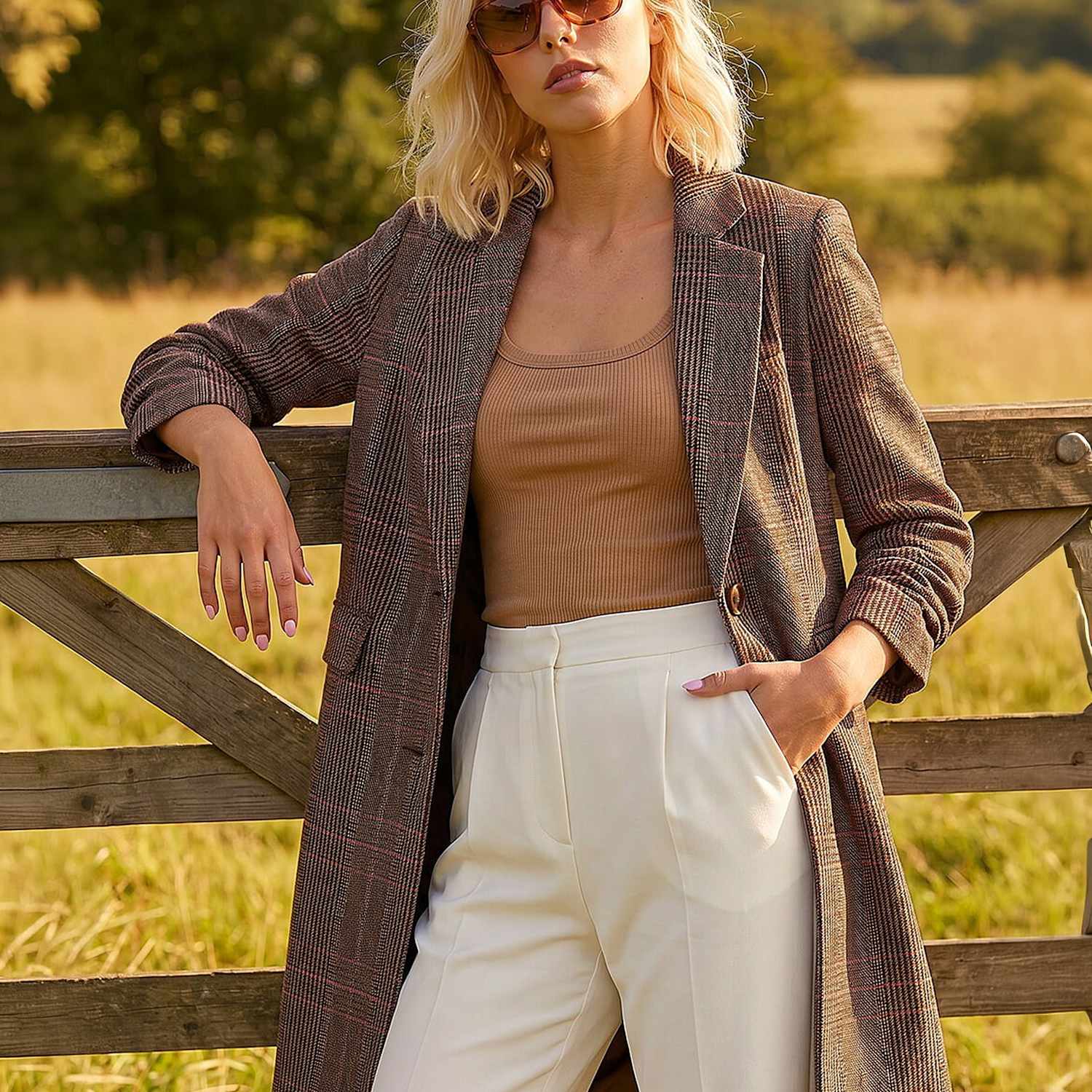Roman Women's Petite Checked Longline Coat - 16 - Brown - Available at M&S