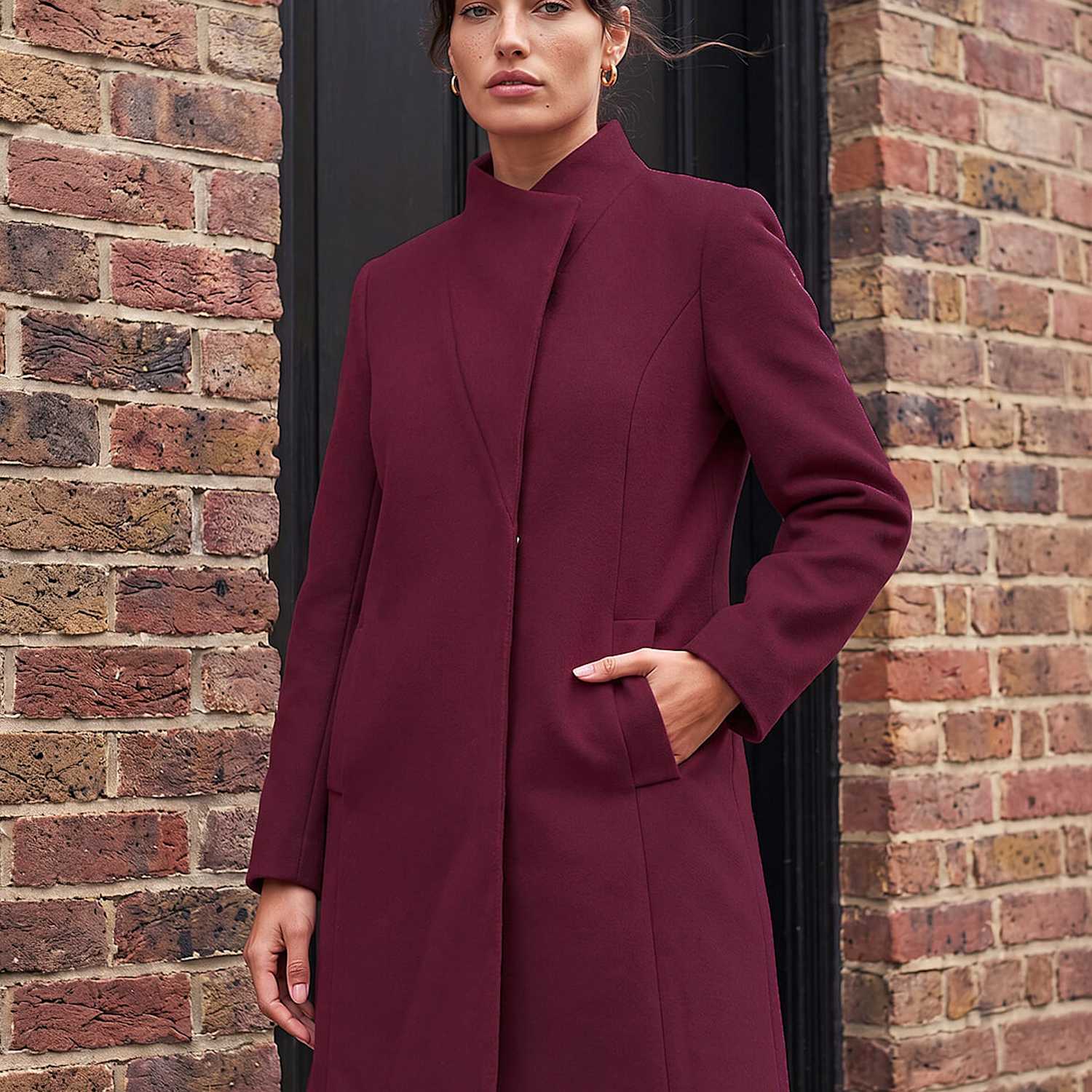 Roman Women's Funnel Neck Tailored Coat - 20 - Burgundy - Available at M&S