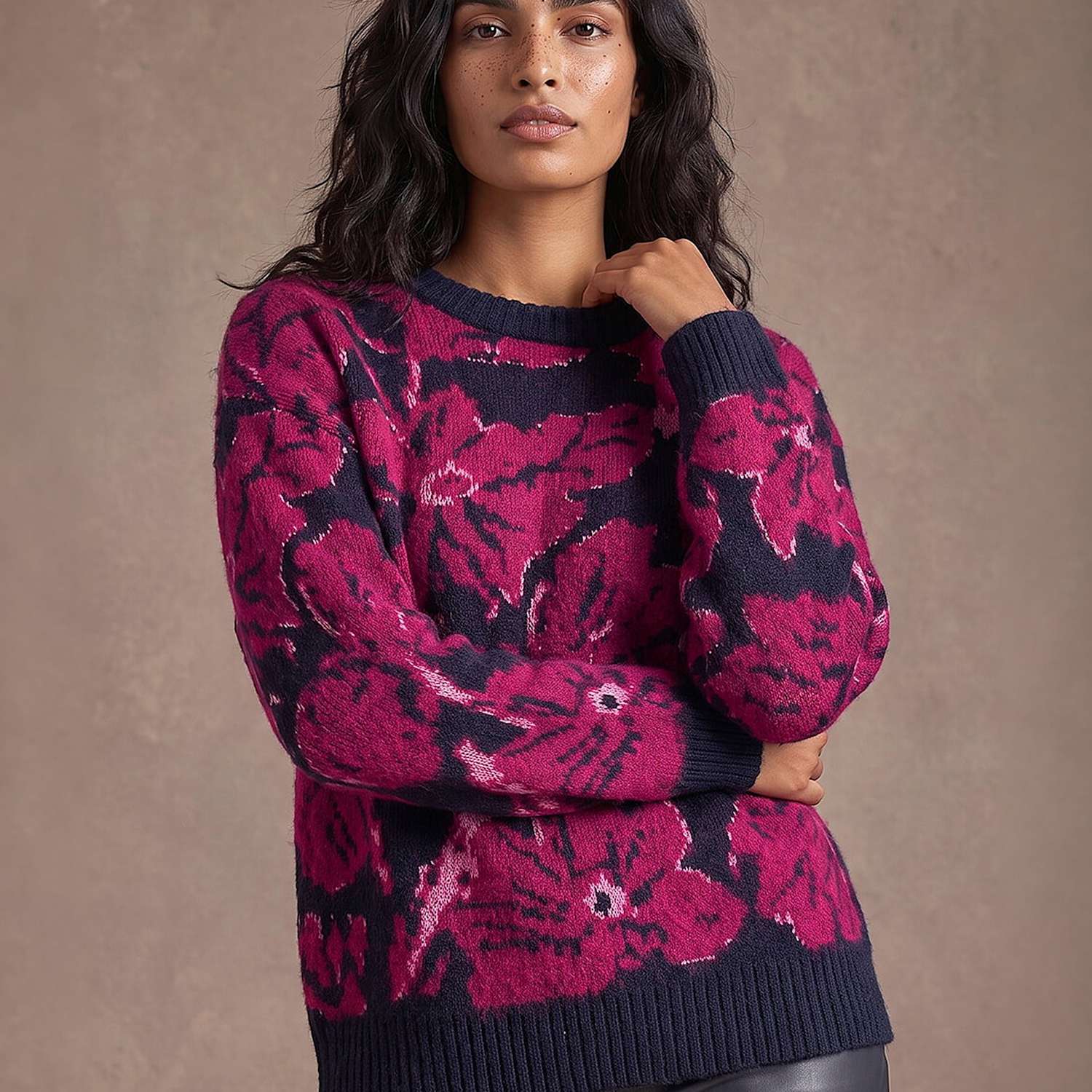 Roman Women's Floral Crew Neck Jumper - 20 - Burgundy - Available at M&S