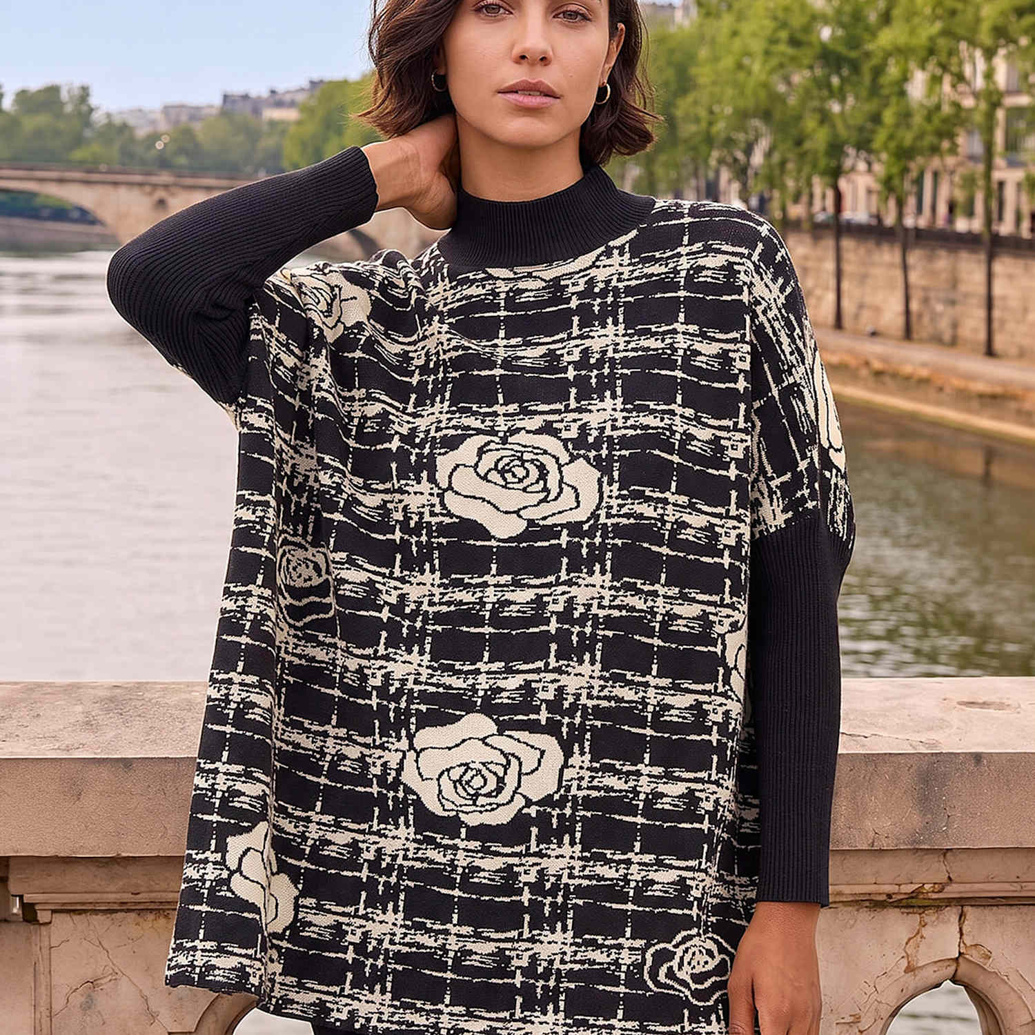 Roman Women's Checked Relaxed Jumper - Small-Medium - Black - Available at M&S