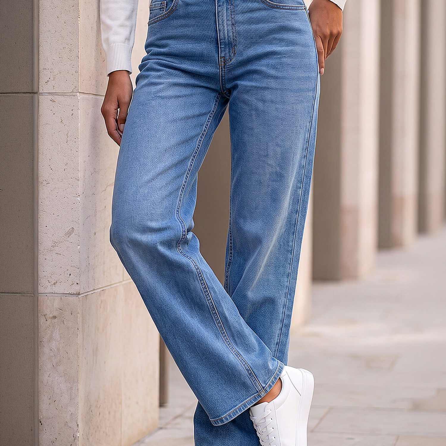 Roman Women's Petite Mid Rise Wide Leg Jeans - 8 - Denim - Available at M&S