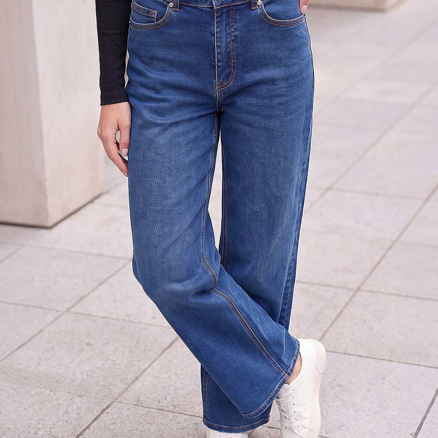 Roman Women's Petite Mid Rise Wide Leg Jeans - 18 - Indigo - Available at M&S
