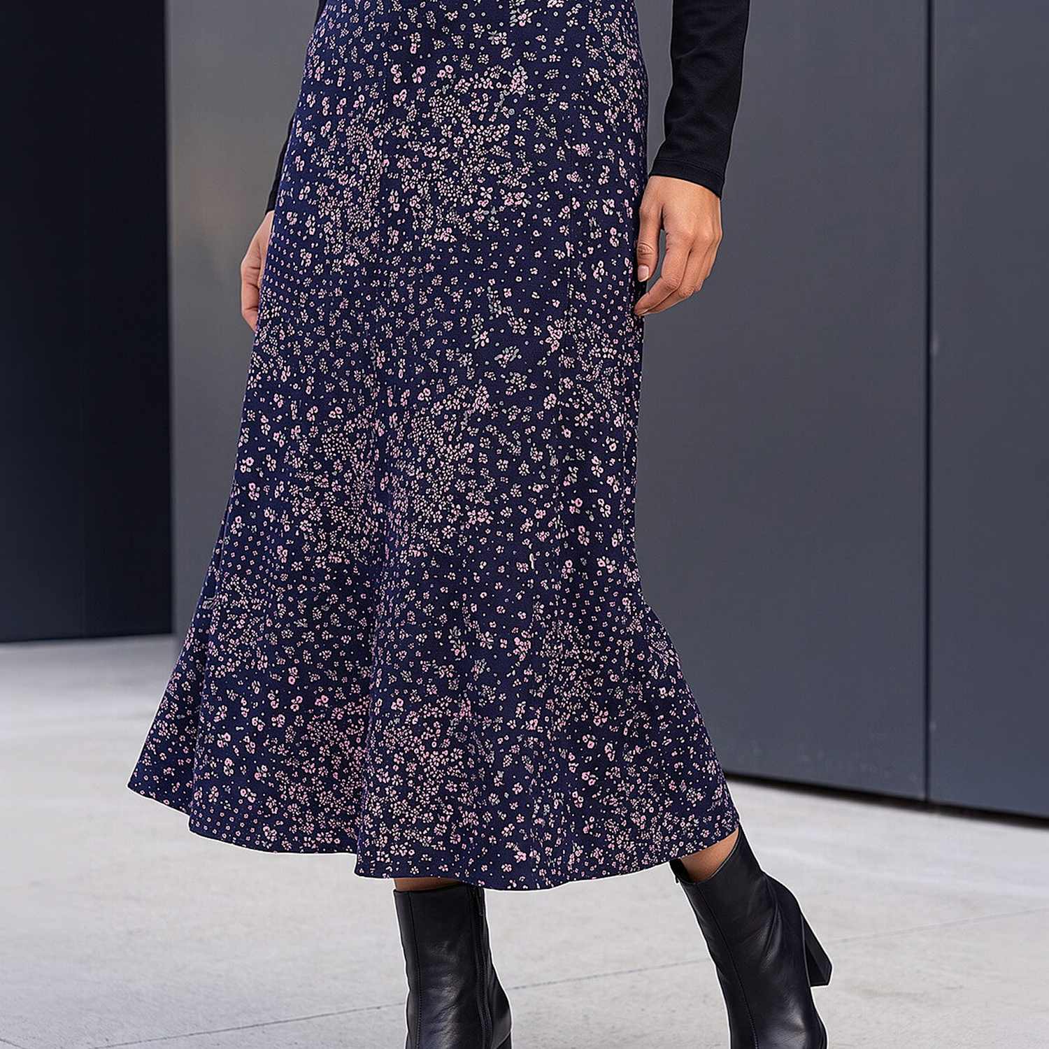 Roman Women's Jersey Floral Midi Skirt - 12 - Blue Mix - Available at M&S