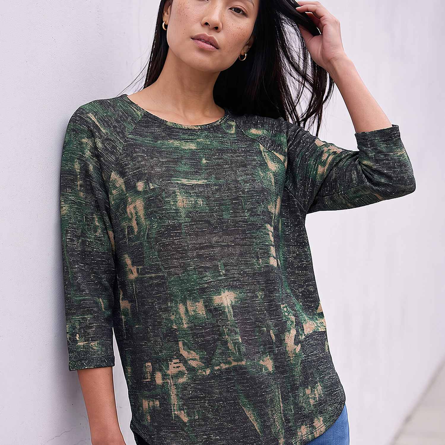 Roman Women's Stretch Jersey Textured Printed Top - 20 - Green Mix - Available at M&S