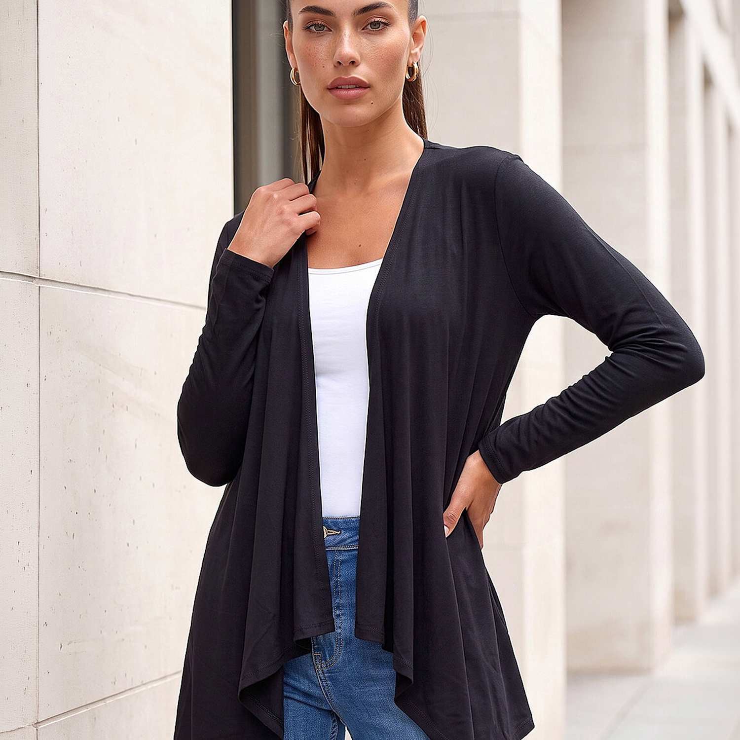 Roman Women's Jersey Waterfall Cardigan - 16 - Black - Available at M&S
