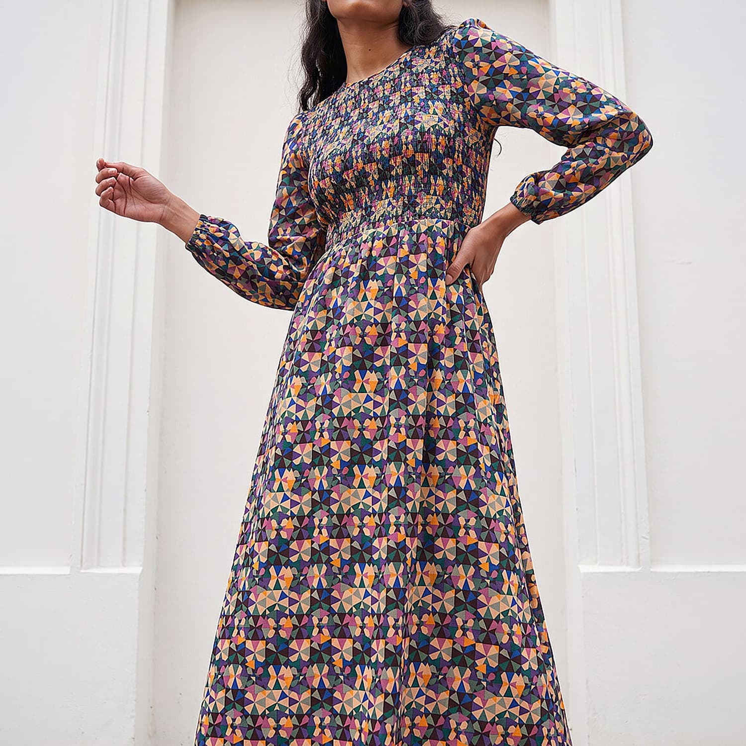 Roman Women's Jersey Geometric Print Shirred Midi Dress - 20 - Multi - Available at M&S