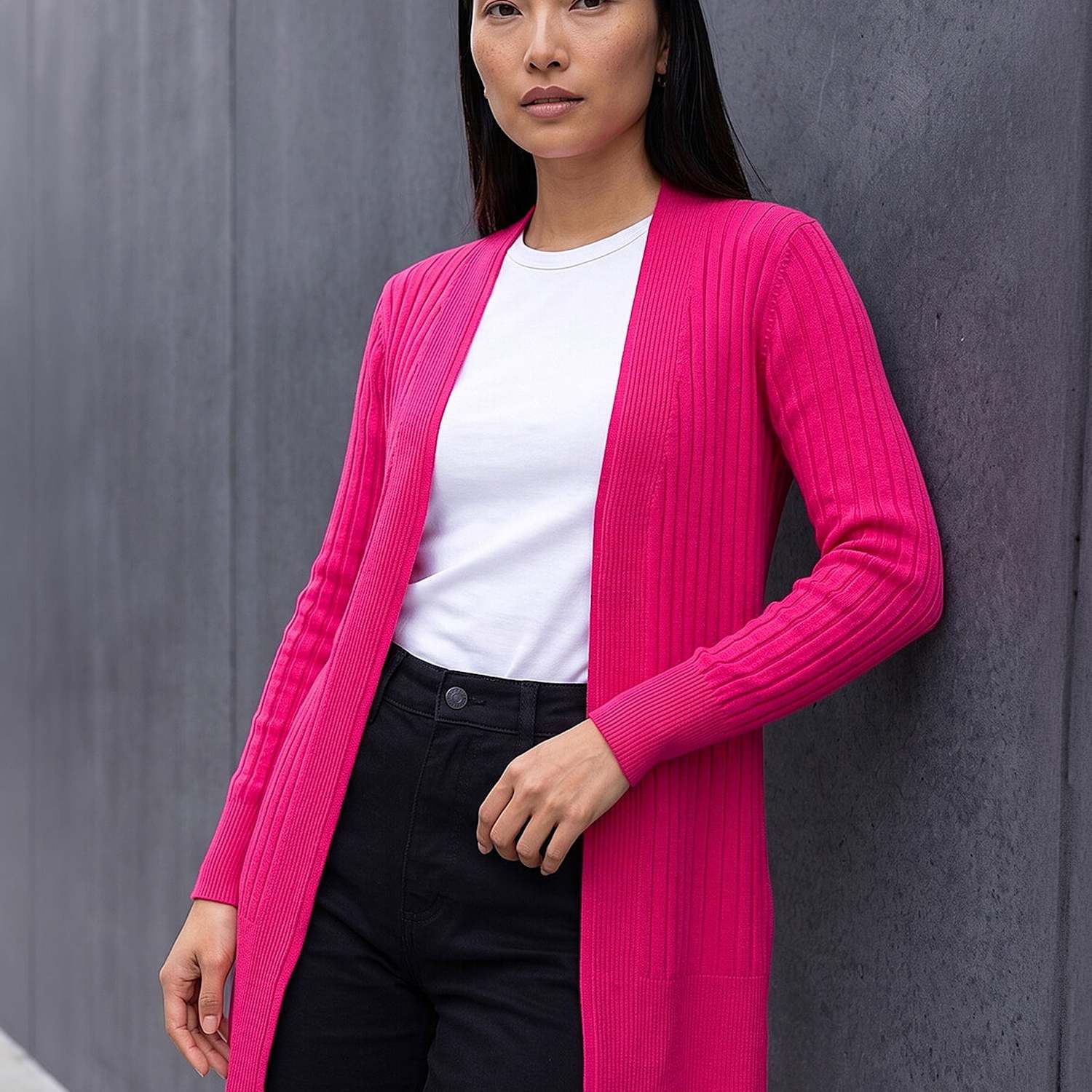 Roman Women's Ribbed Edge to Edge Longline Cardigan - 12 - Red - Available at M&S