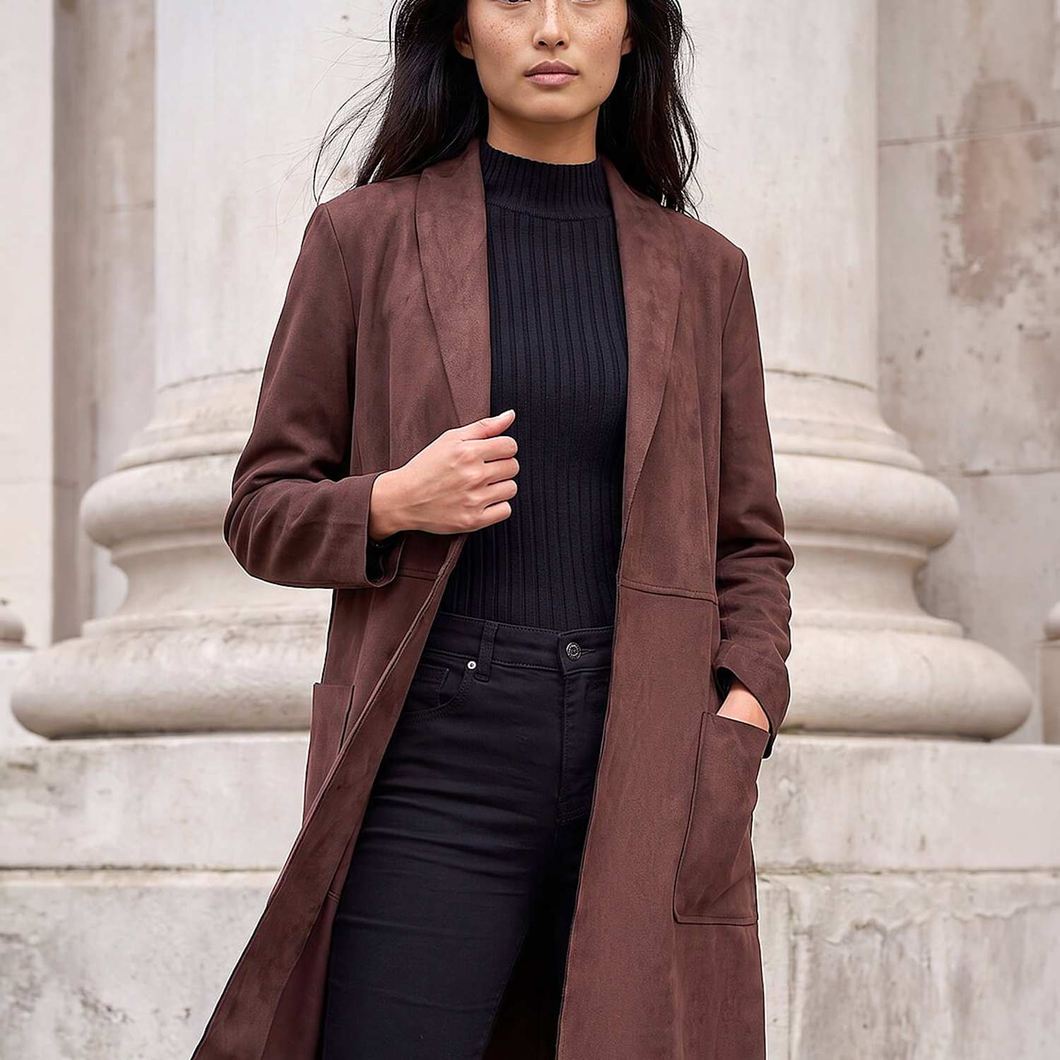 Roman Women's Petite Suedette Longline Duster Coat - 18 - Chocolate - Available at M&S