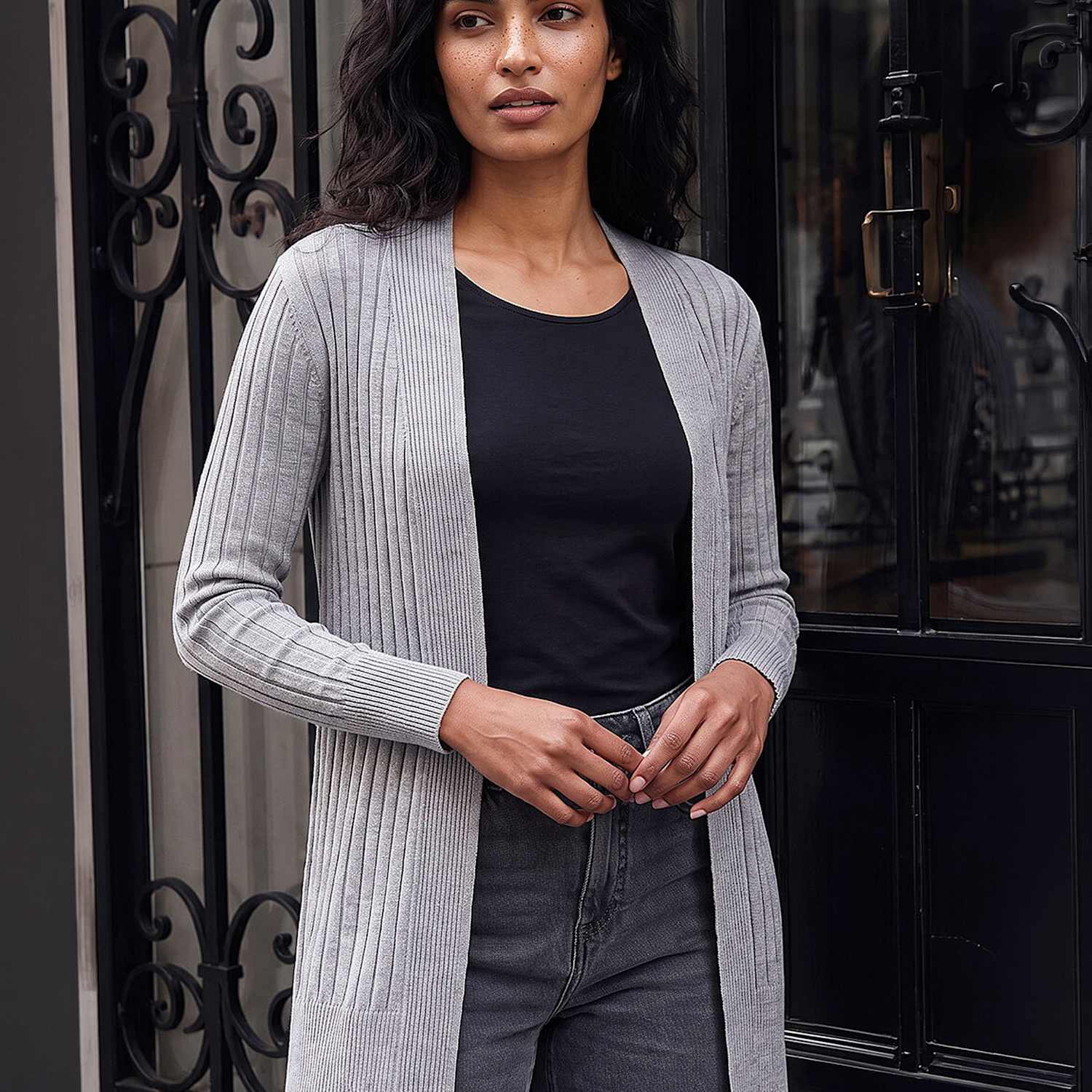 Roman Women's Ribbed Edge to Edge Longline Cardigan - 16 - Light Grey - Available at M&S