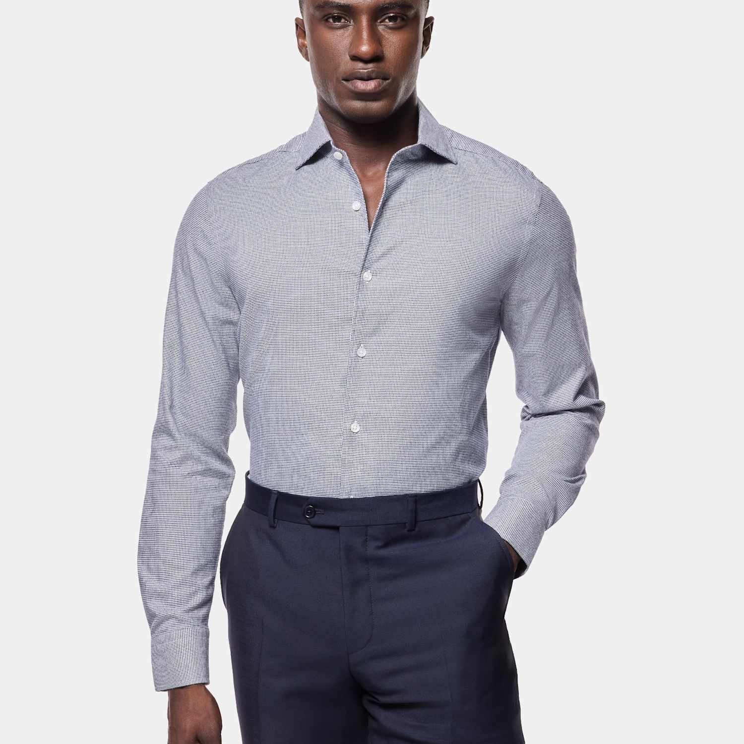 Hawes & Curtis Men's Slim Fit Herringbone Cutaway Collar Flannel Shirt - L - Navy Mix - Available at M&S