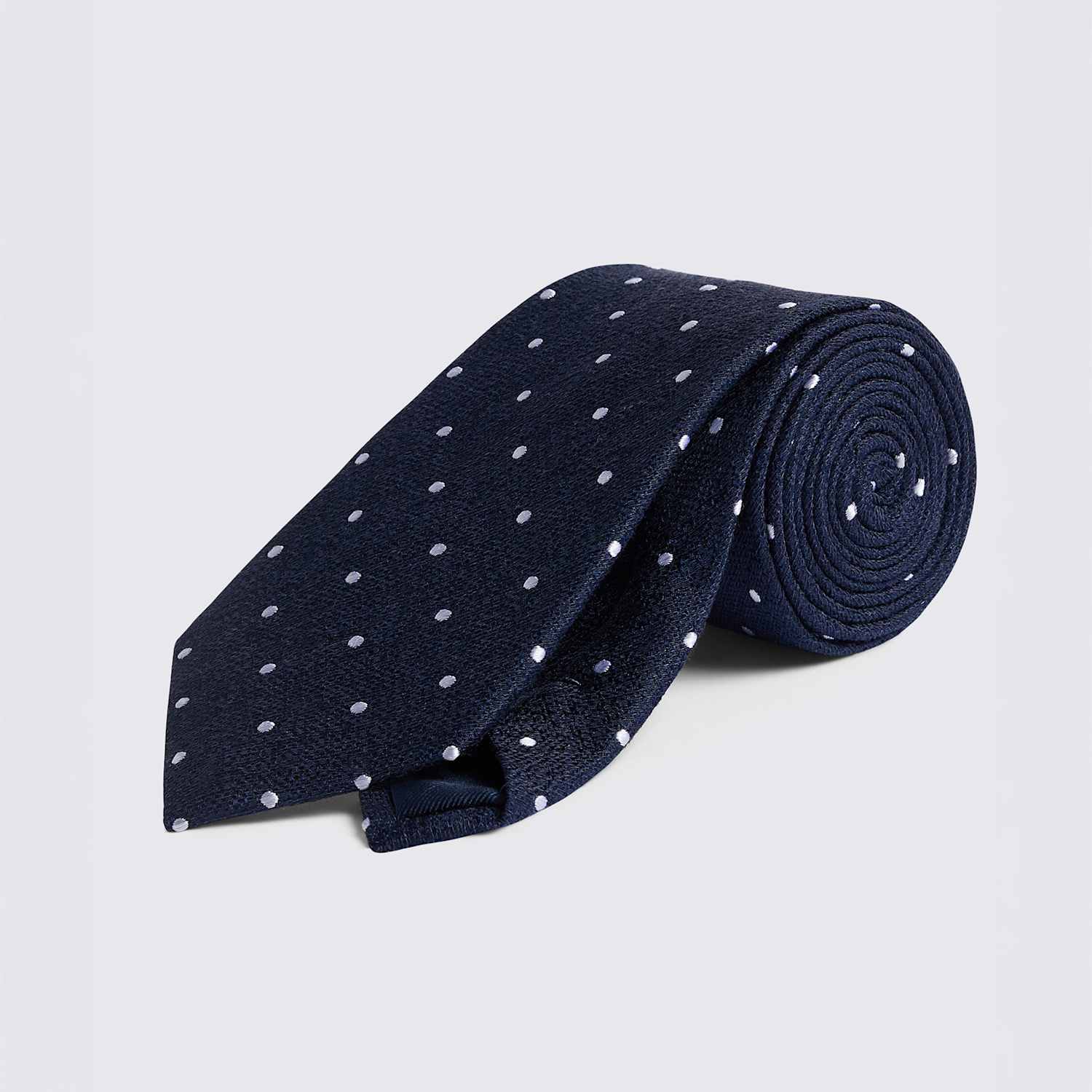 Moss Men's Polka Dot Occasion Tie with Silk - Navy Mix - Available at M&S