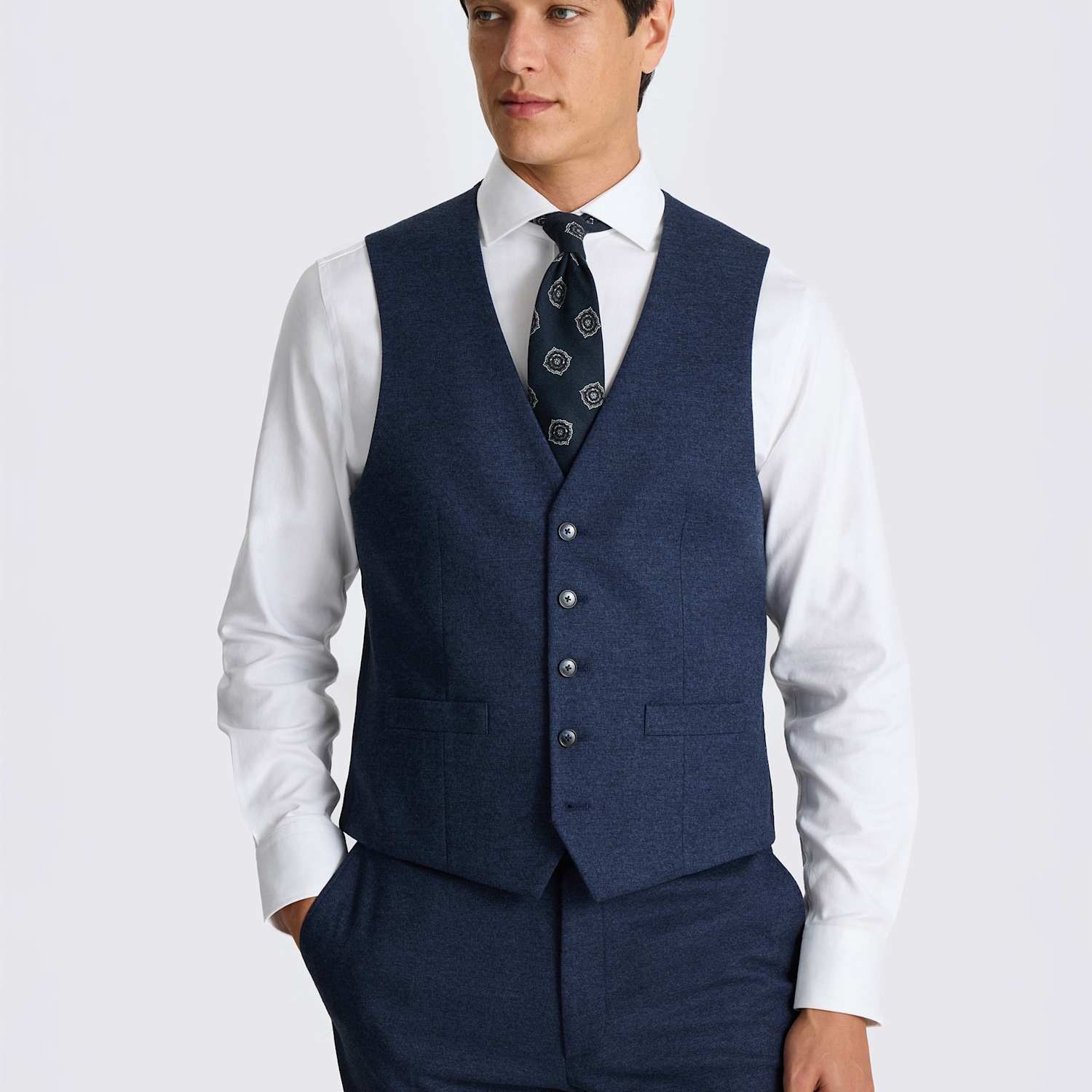Moss Men's Tailored Fit Flannel Waistcoat - 46 - Blue - Available at M&S