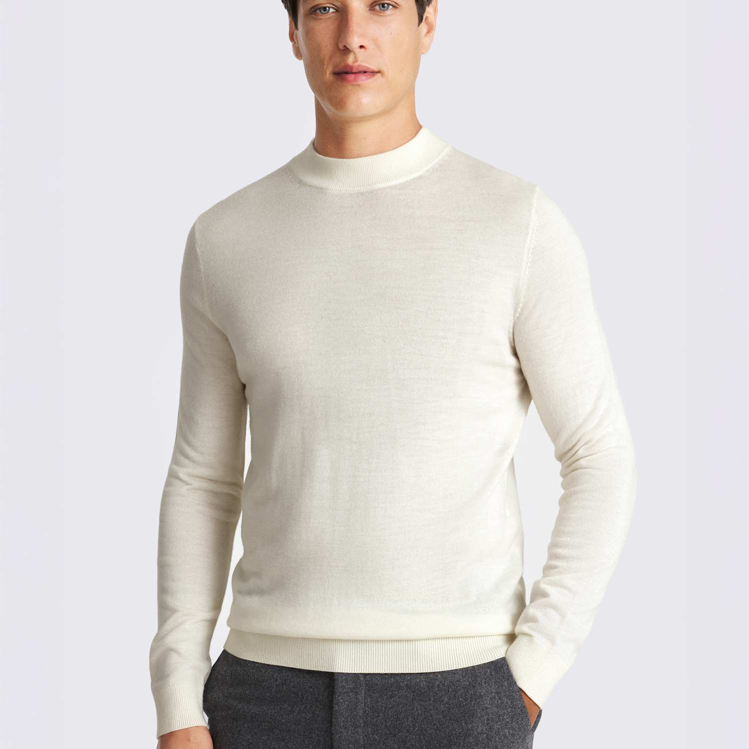 Moss Men's Merino Wool Rich Mock Neck Jumper - S - White - Available at M&S
