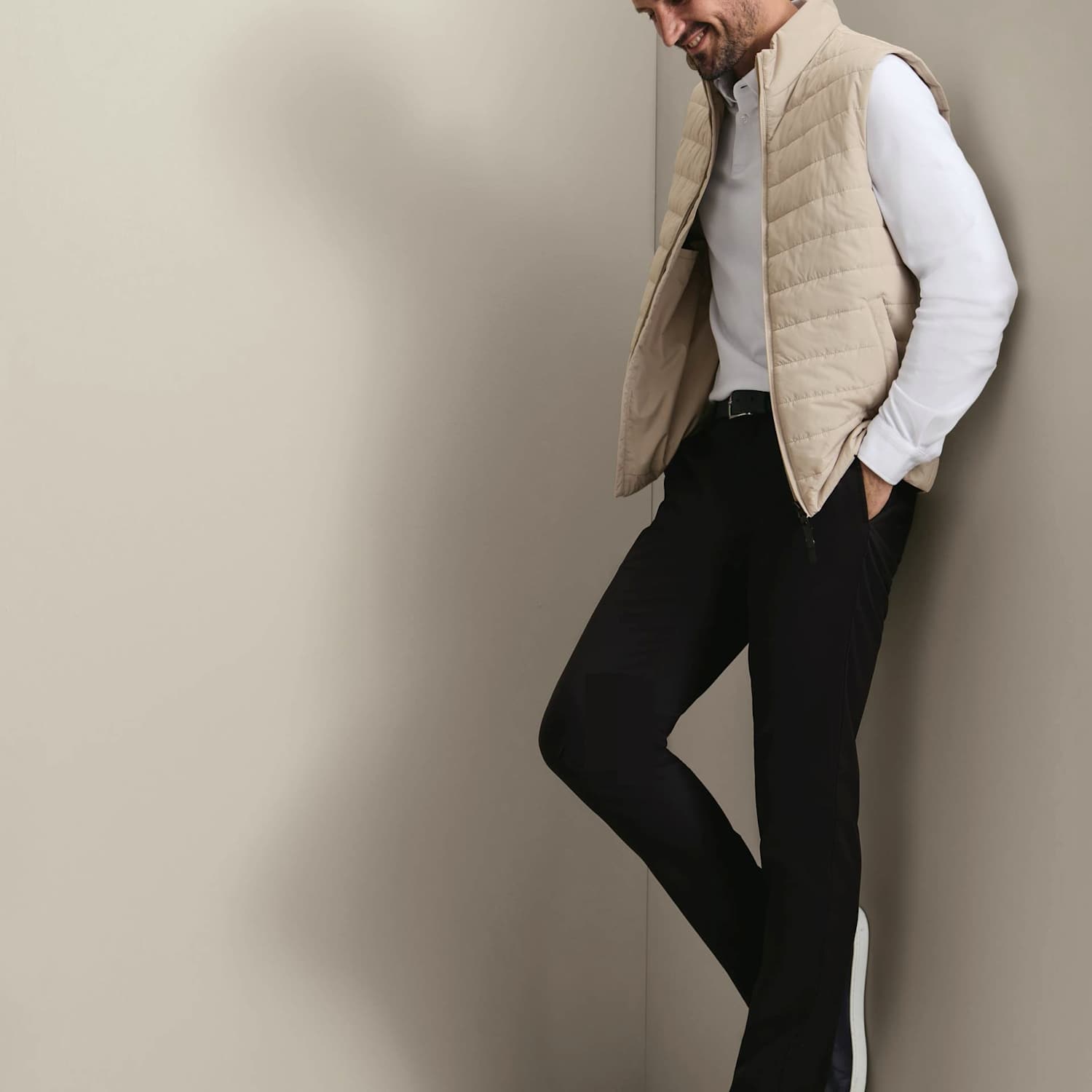 Charles Tyrwhitt Men's Regular Fit Textured Collared Neck Gilet - XL - Stone - Available at M&S