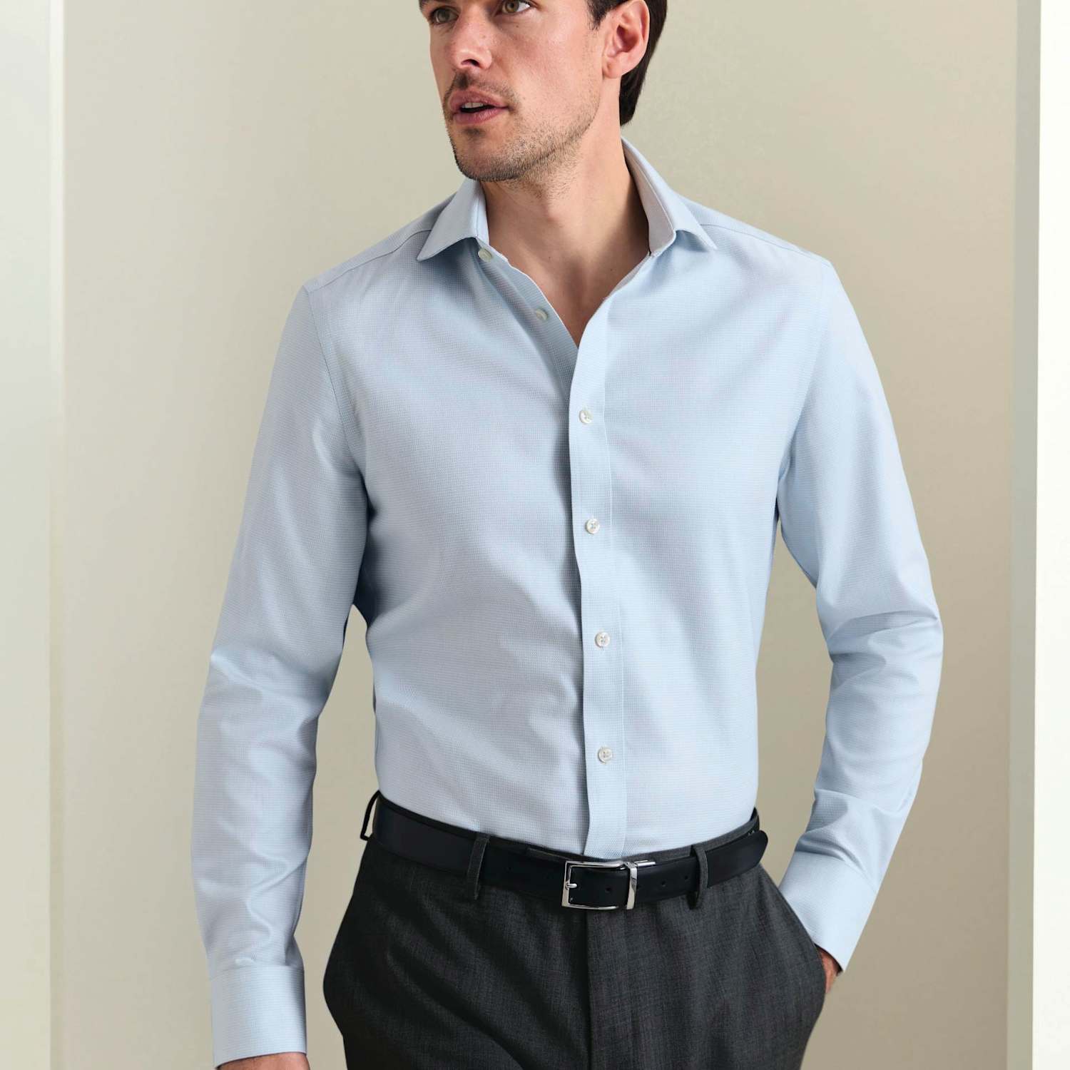 Charles Tyrwhitt Men's Regular Fit Non Iron Pure Cotton Textured Shirt - 15½/33in - Teal Green - Available at M&S