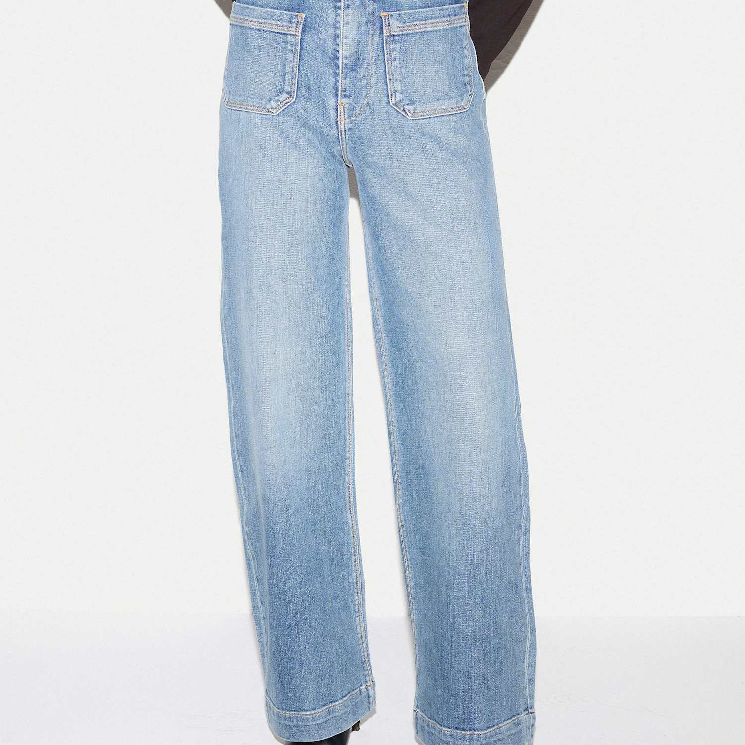 Jigsaw Women's Cotton Rich High Waisted Patch Pocket Wide Leg Jeans - 28 - Medium Blue - Available at M&S