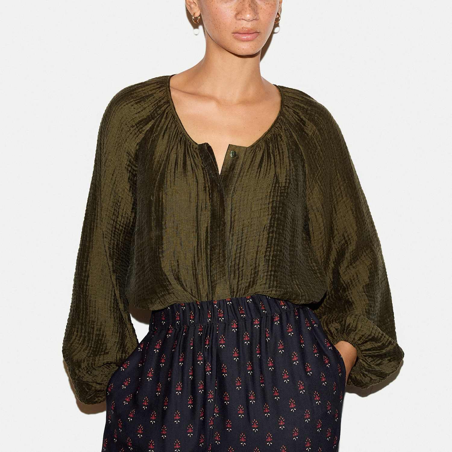 Jigsaw Women's Textured Round Neck Regular Fit Top - 10 - Olive - Available at M&S