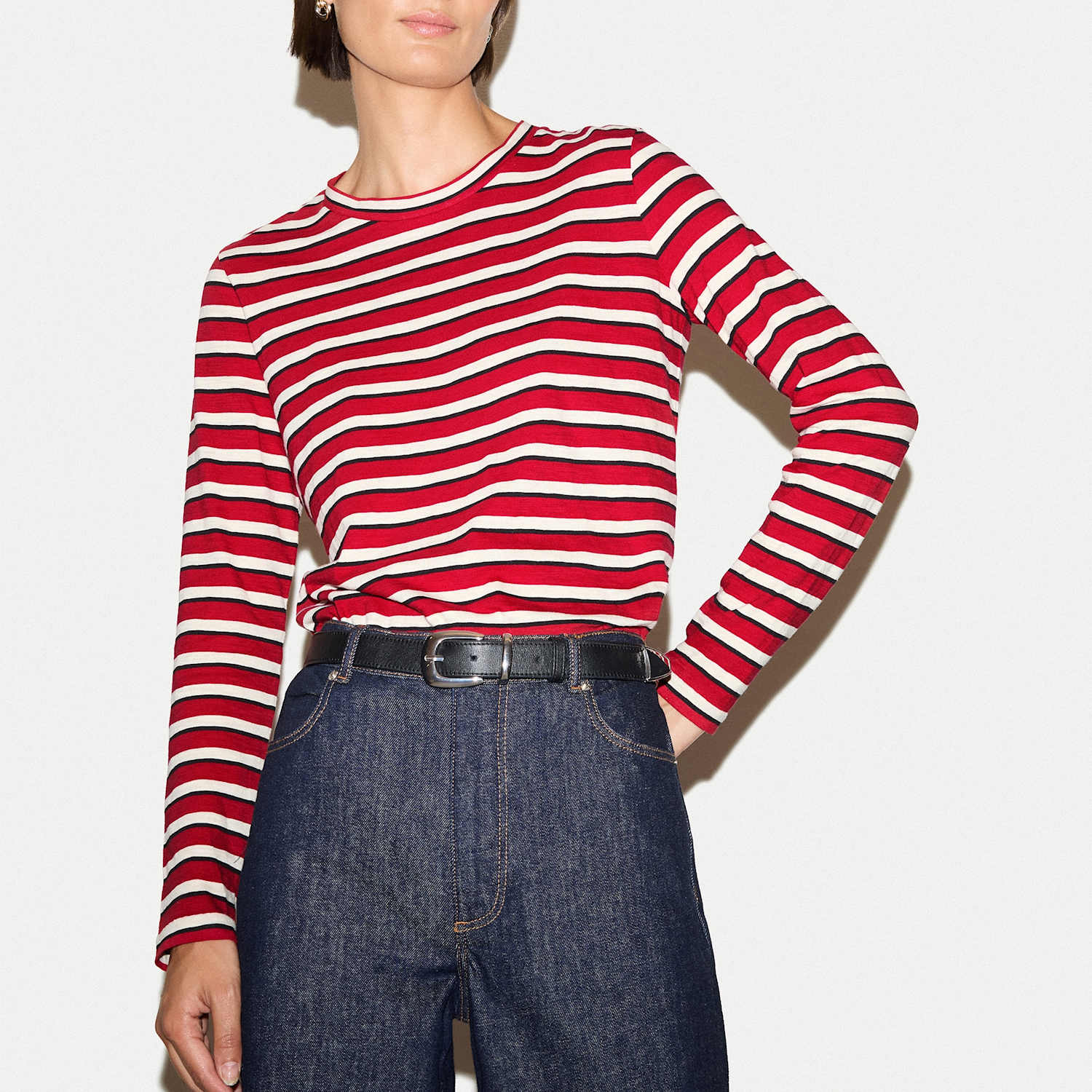 Jigsaw Women's Pure Cotton Striped Regular Fit T-Shirt - Small - Red Mix - Available at M&S