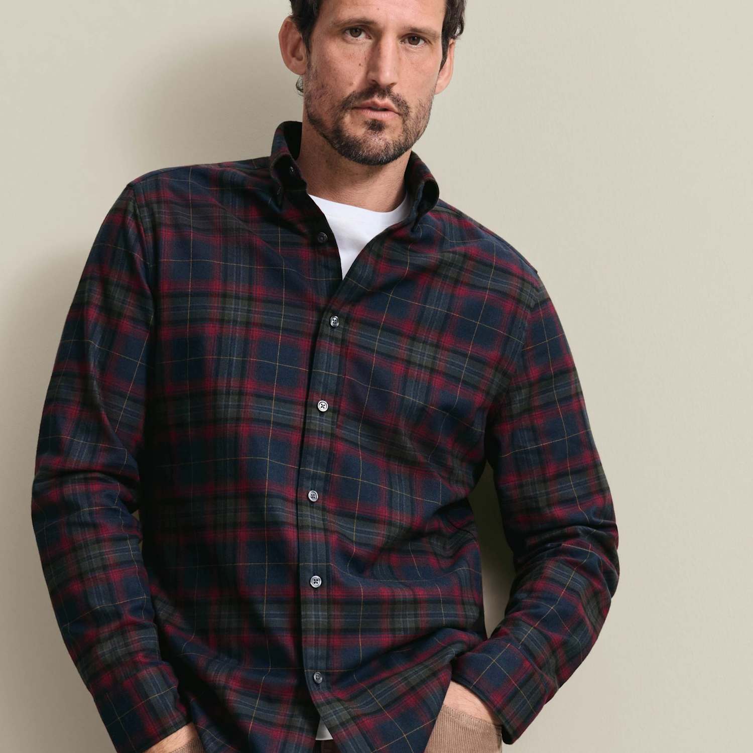Charles Tyrwhitt Men's Regular Fit Brushed Cotton Check Flannel Shirt - L - Navy Mix - Available at M&S