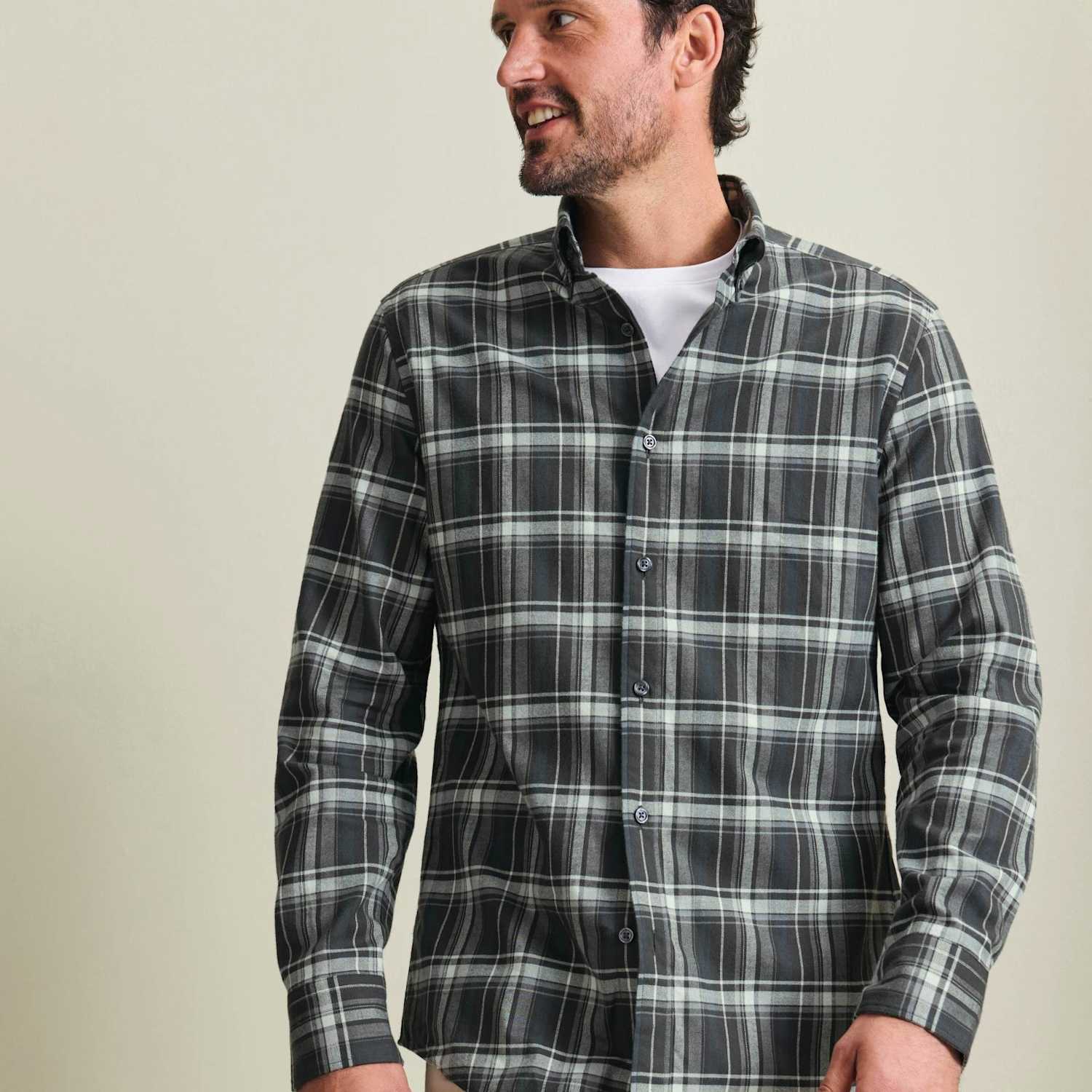 Charles Tyrwhitt Men's Regular Fit Brushed Cotton Check Flannel Shirt - 2XL - Grey Mix - Available at M&S